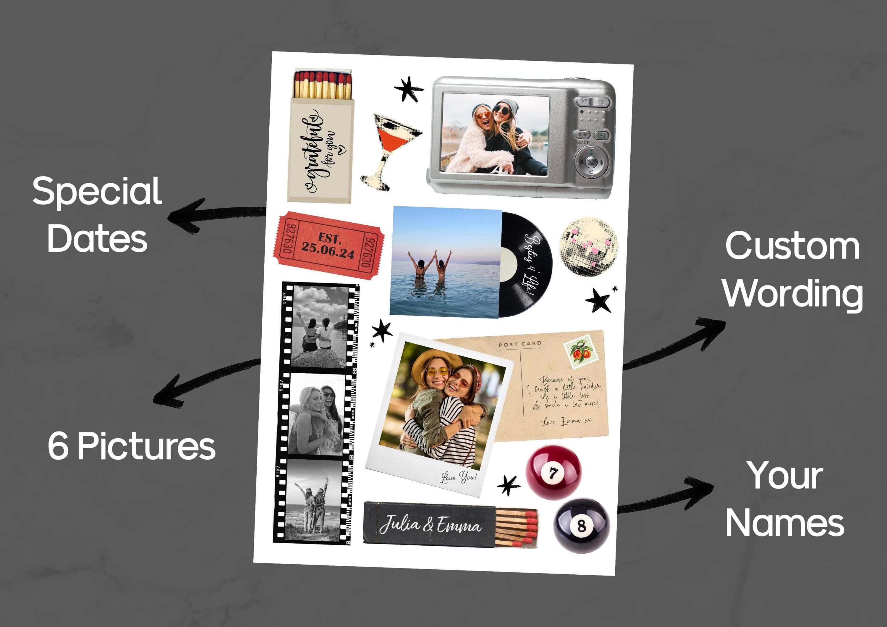 Personalised Best Friend Matchbox Photo Collage Print, Custom Bestie Gift for Birthdays & Galentine’s Day - image 3