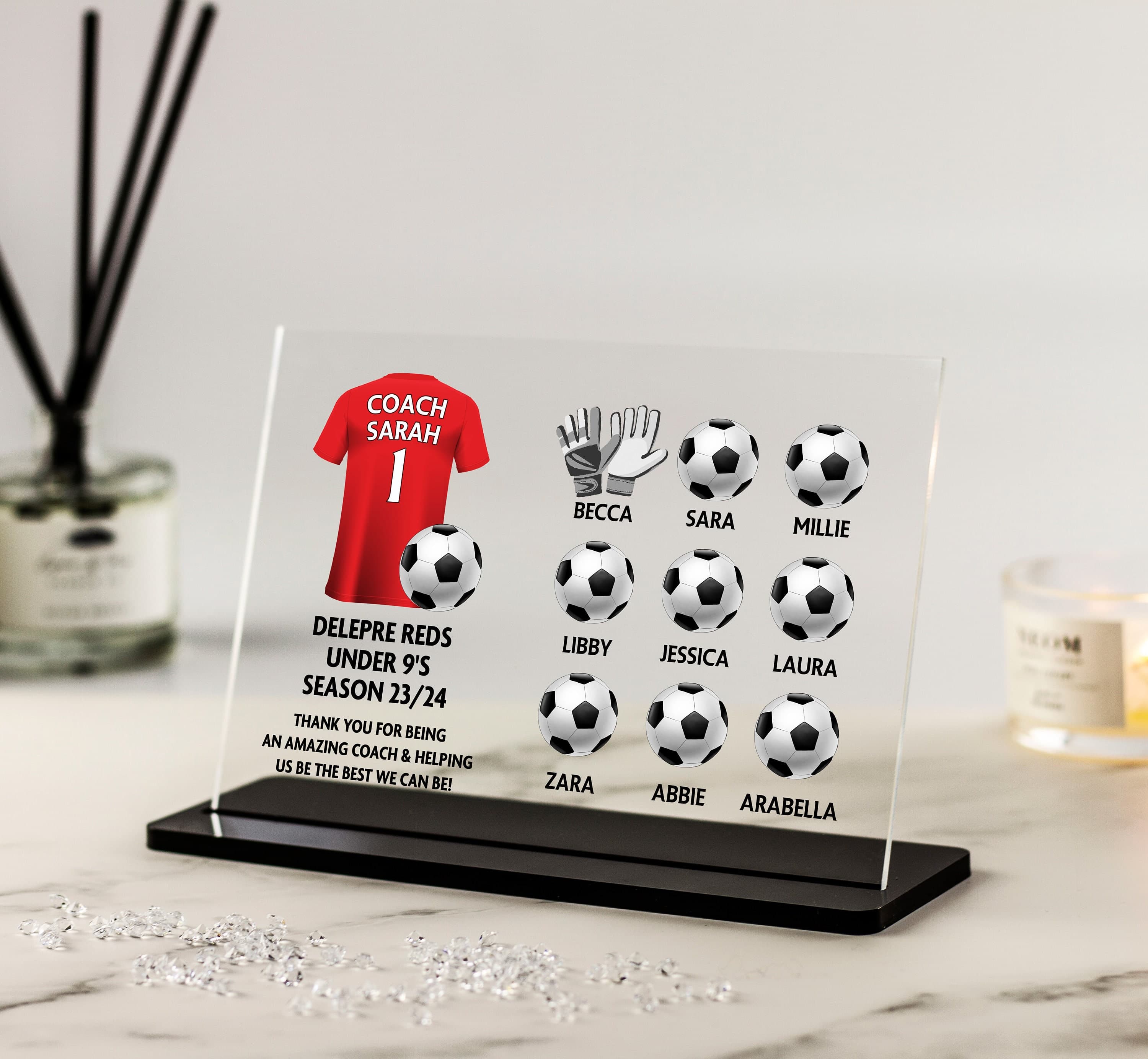 Personalised Football Coach Gift, Thank you Gift from Team, Girls Team, Boys, Appreciation Gift, Soccer End of Season Manager Acrylic Plaque