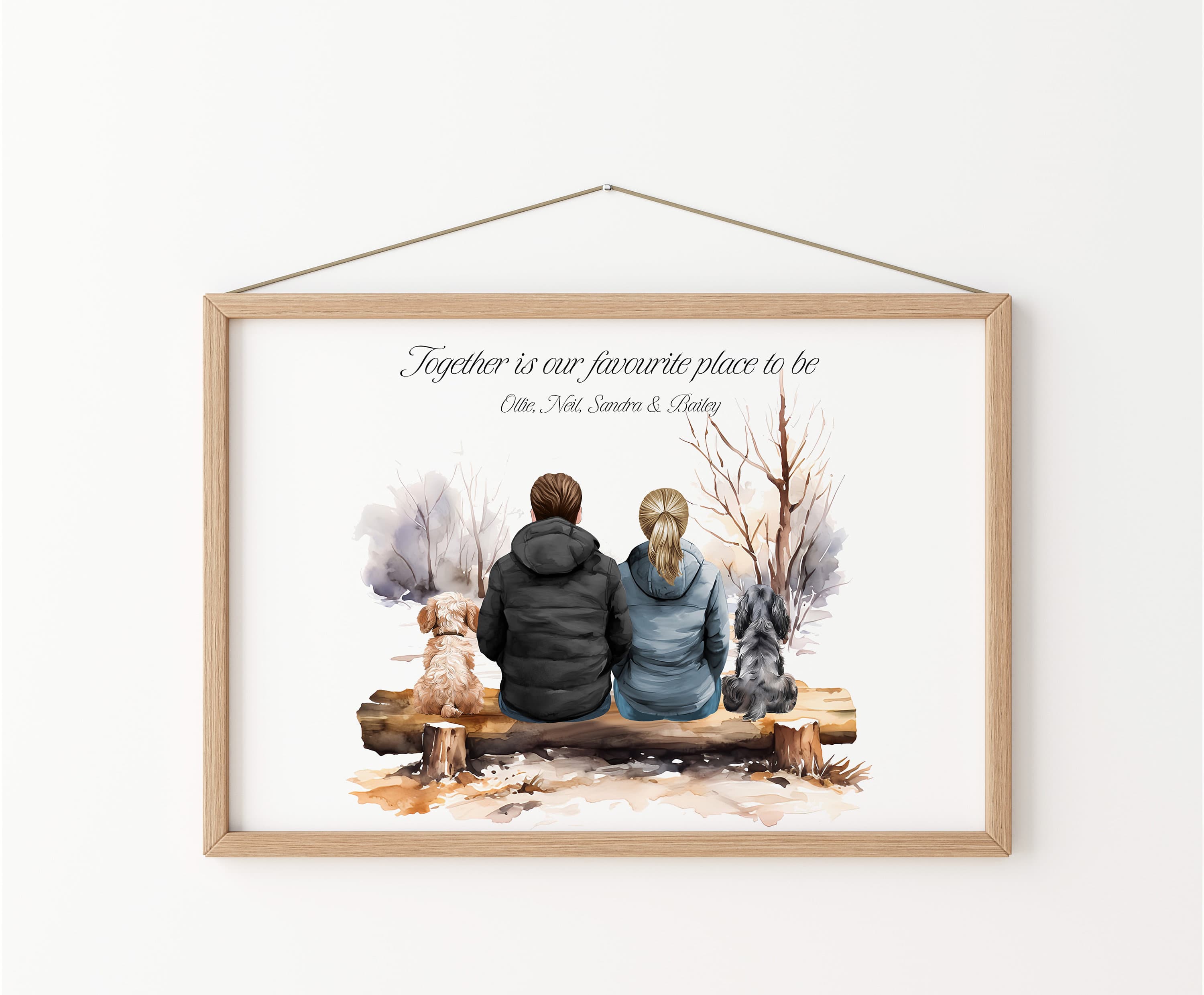 Personalised Couple with Pet Portrait, Family Pet Print, Couples Gift, Watercolour Art, Anniversary Gift, Gift for Husband, Gift for Wife - image 3