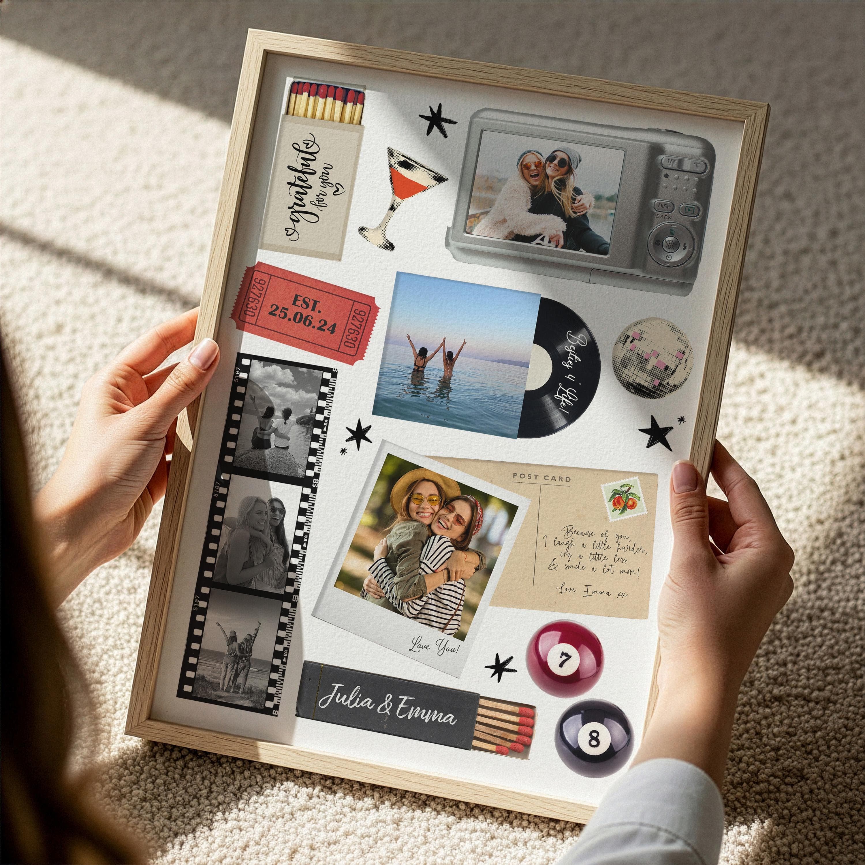Personalised Best Friend Matchbox Photo Collage Print, Custom Bestie Gift for Birthdays & Galentine’s Day