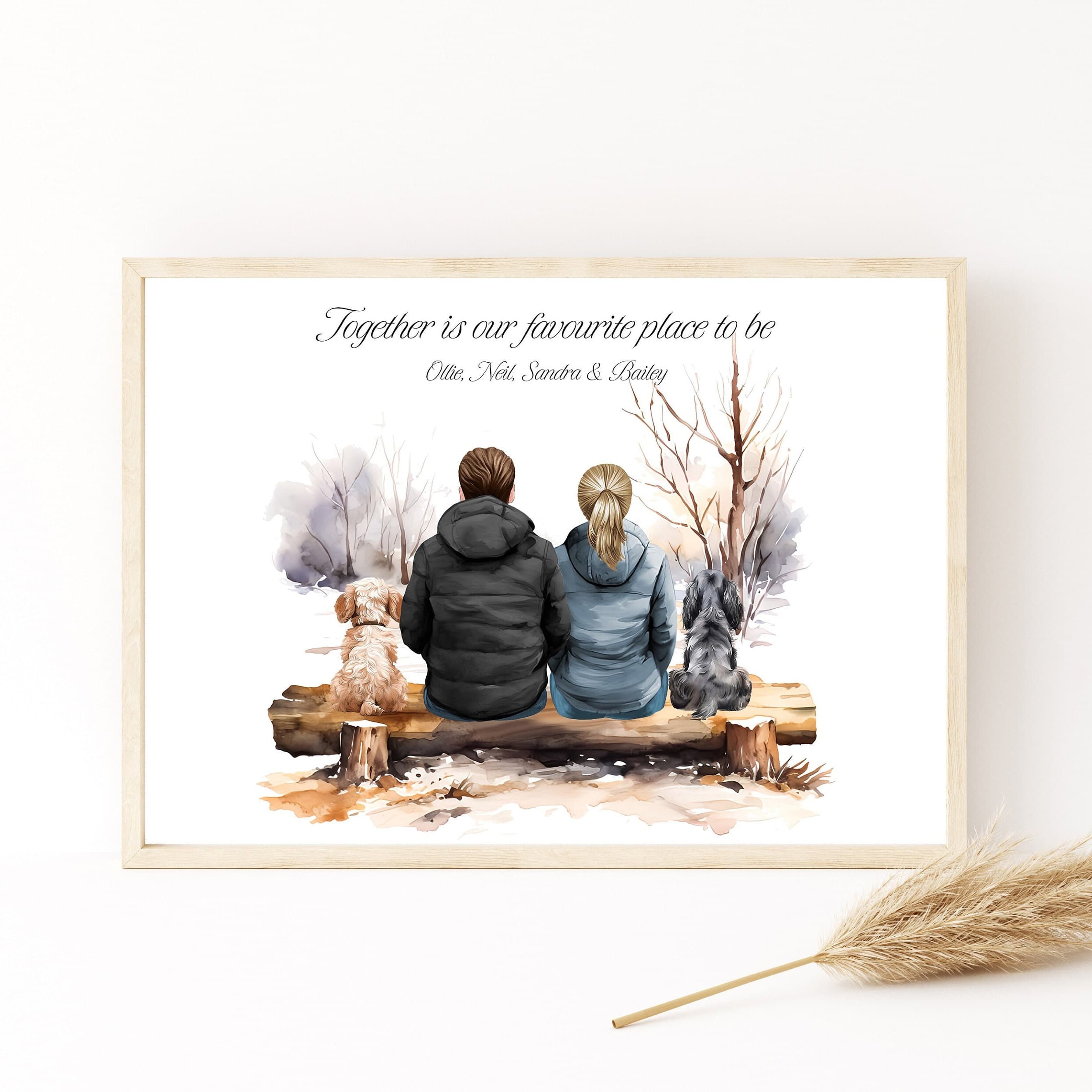Personalised Couple with Pet Portrait, Family Pet Print, Couples Gift, Watercolour Art, Anniversary Gift, Gift for Husband, Gift for Wife