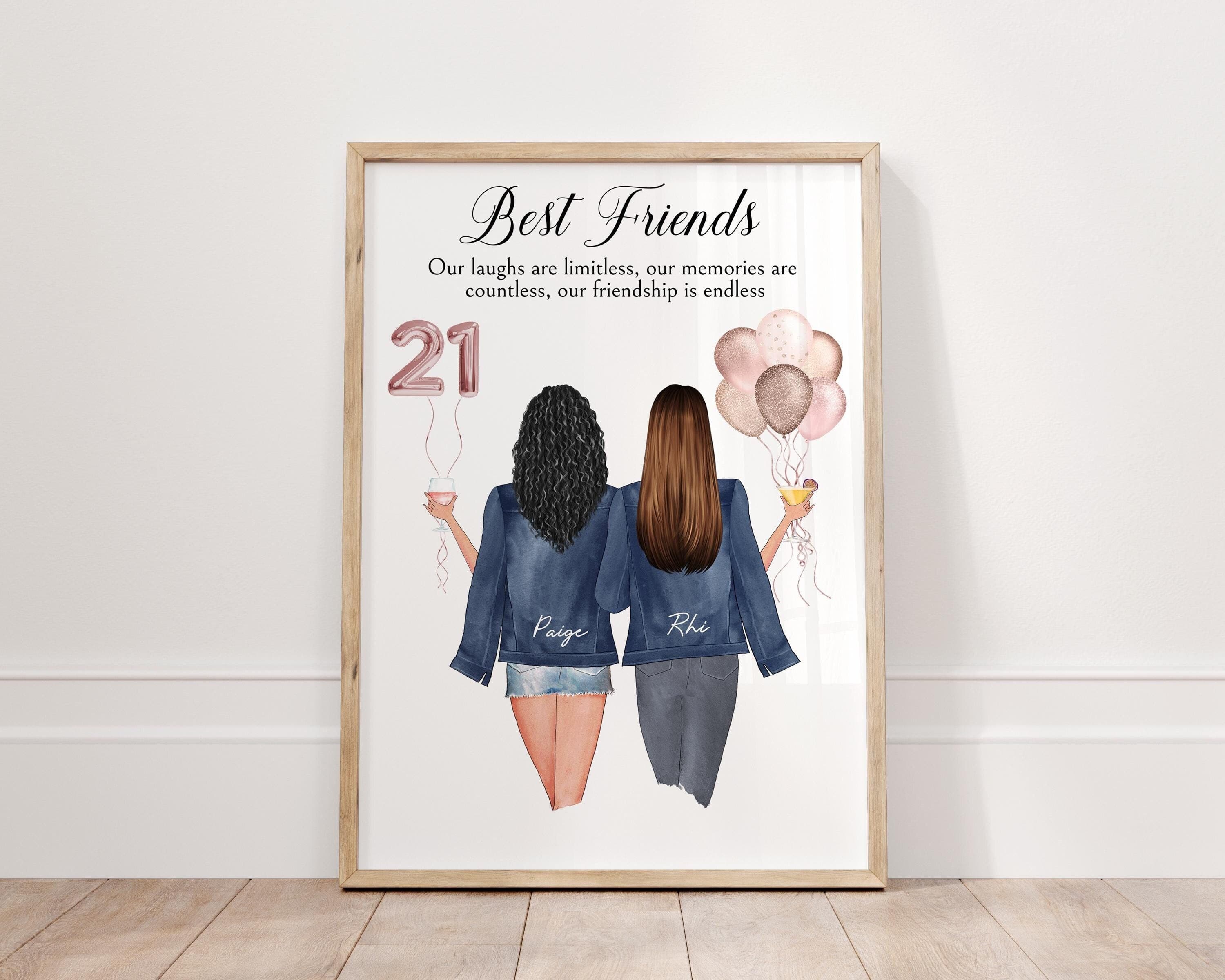 21st Birthday Gift For Best Friend, Personalised Custom Portrait, Bestie Print, Friendship Gifts, Any Age Special Birthday Print