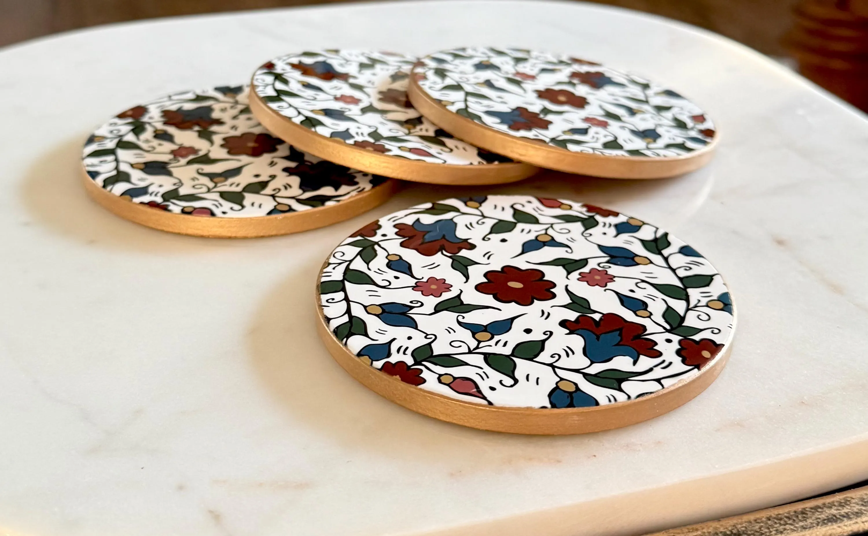 Multi-colored Khalili Hebron Ceramic Coasters Set of 4 Palestinian Home Decor Hand-Drawn - image 3
