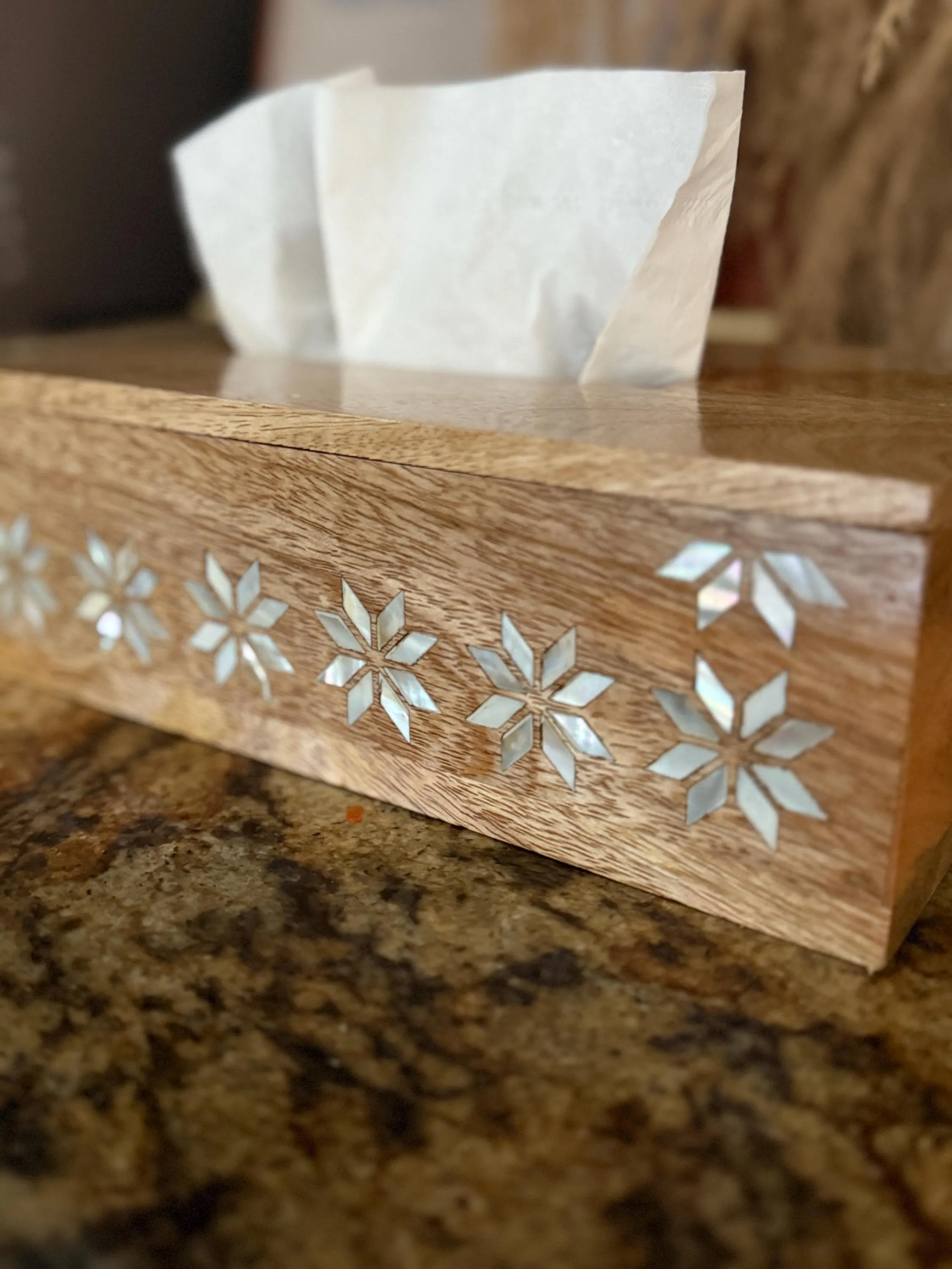 Mango Wood Tissue Box Cover, Mother of Pearl Tatreez Inlay, Palestinian Decor, Luxury Wooden Tissue Holder, Middle Eastern Home Decor - image 2