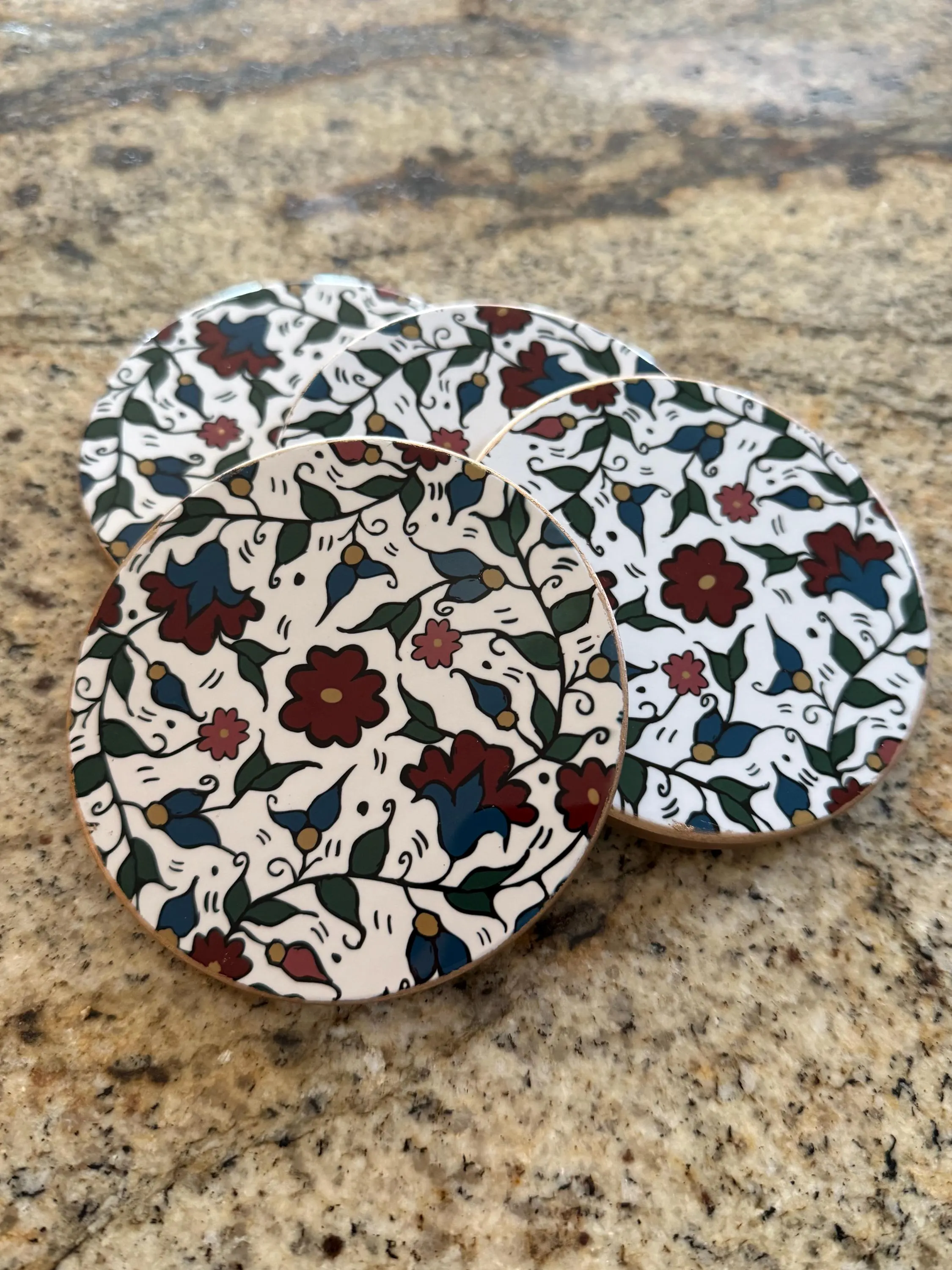 Multi-colored Khalili Hebron Ceramic Coasters Set of 4 Palestinian Home Decor Hand-Drawn - image 5