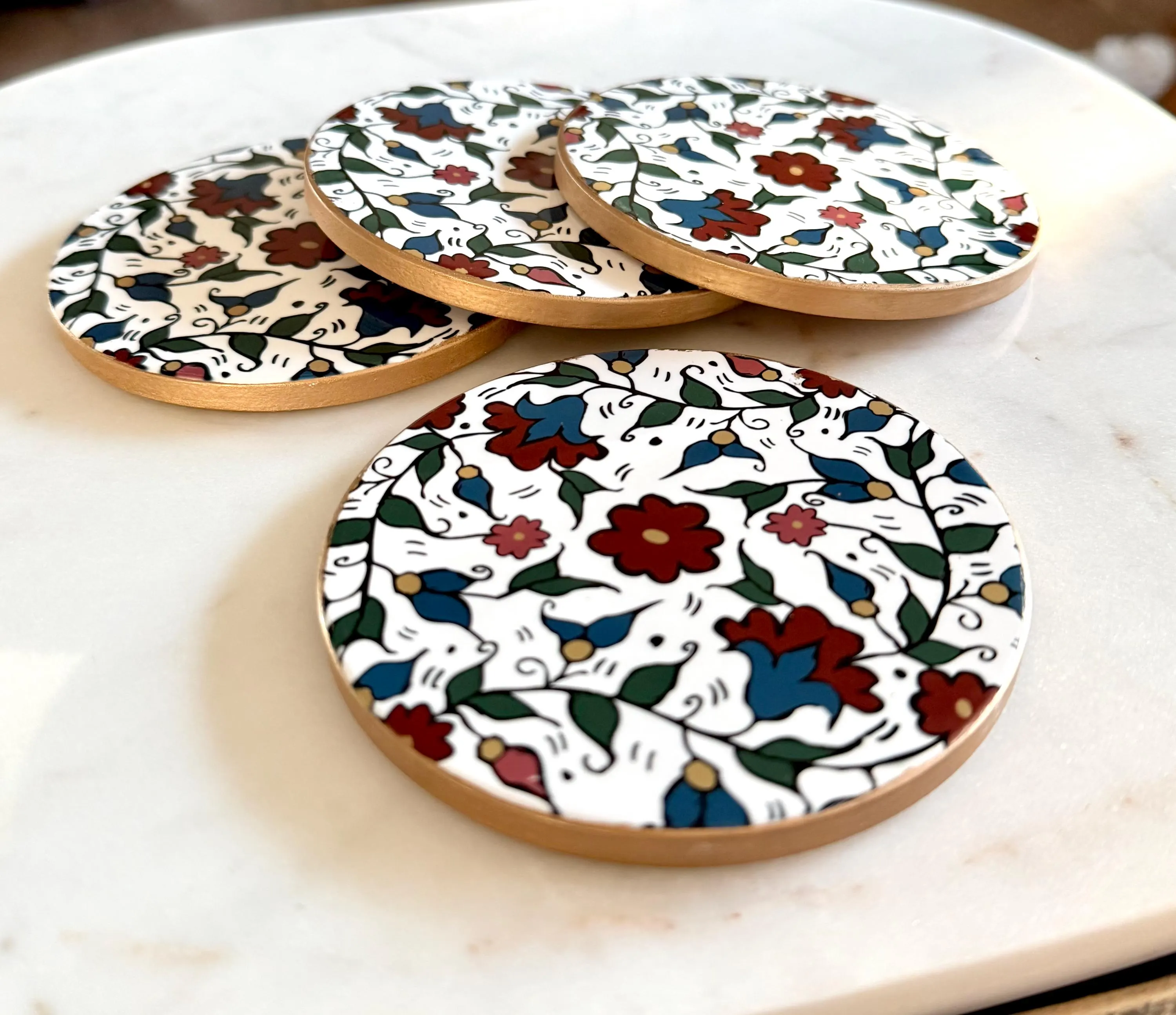 Multi-colored Khalili Hebron Ceramic Coasters Set of 4 Palestinian Home Decor Hand-Drawn - image 2