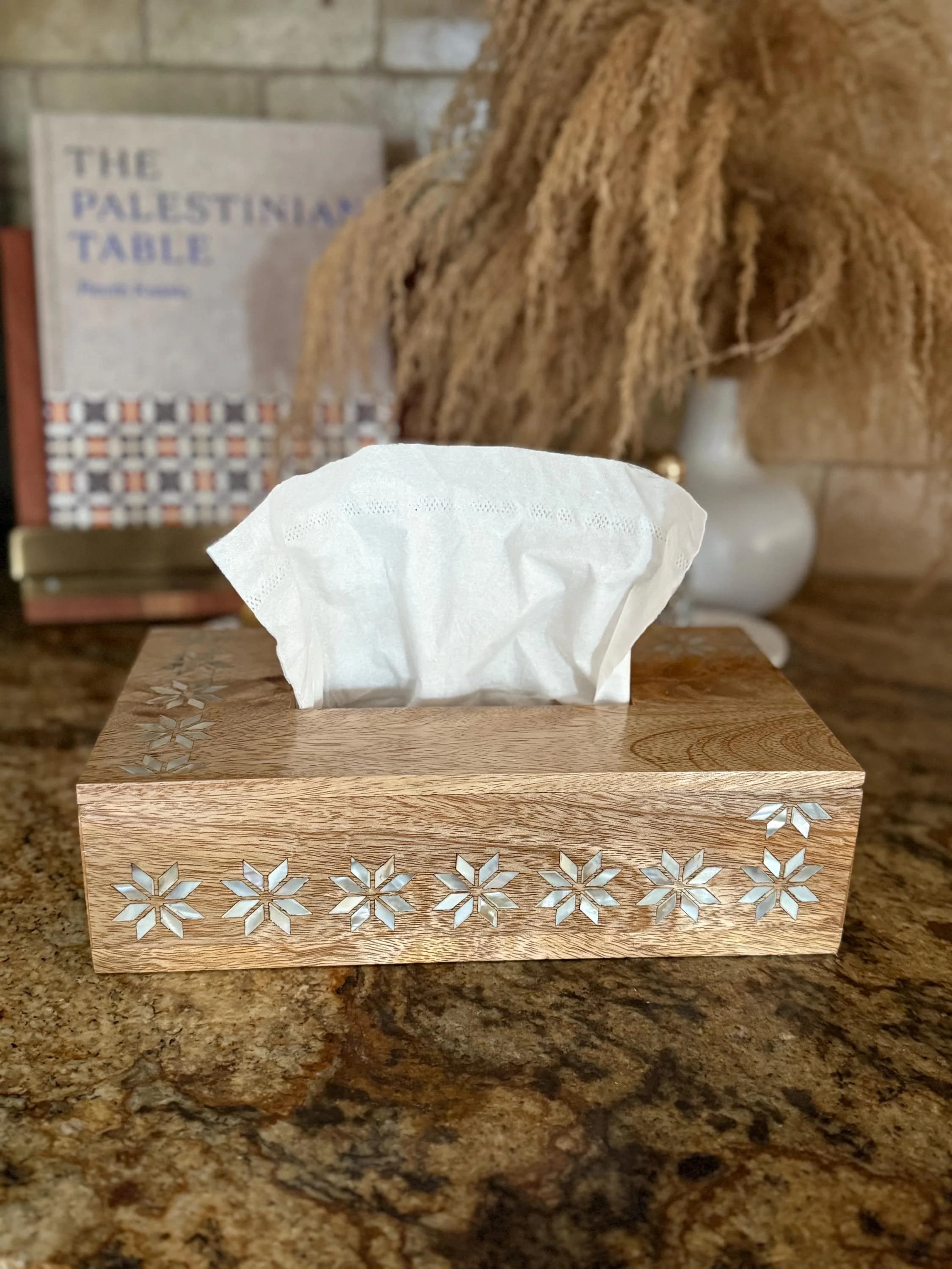 Mango Wood Tissue Box Cover, Mother of Pearl Tatreez Inlay, Palestinian Decor, Luxury Wooden Tissue Holder, Middle Eastern Home Decor