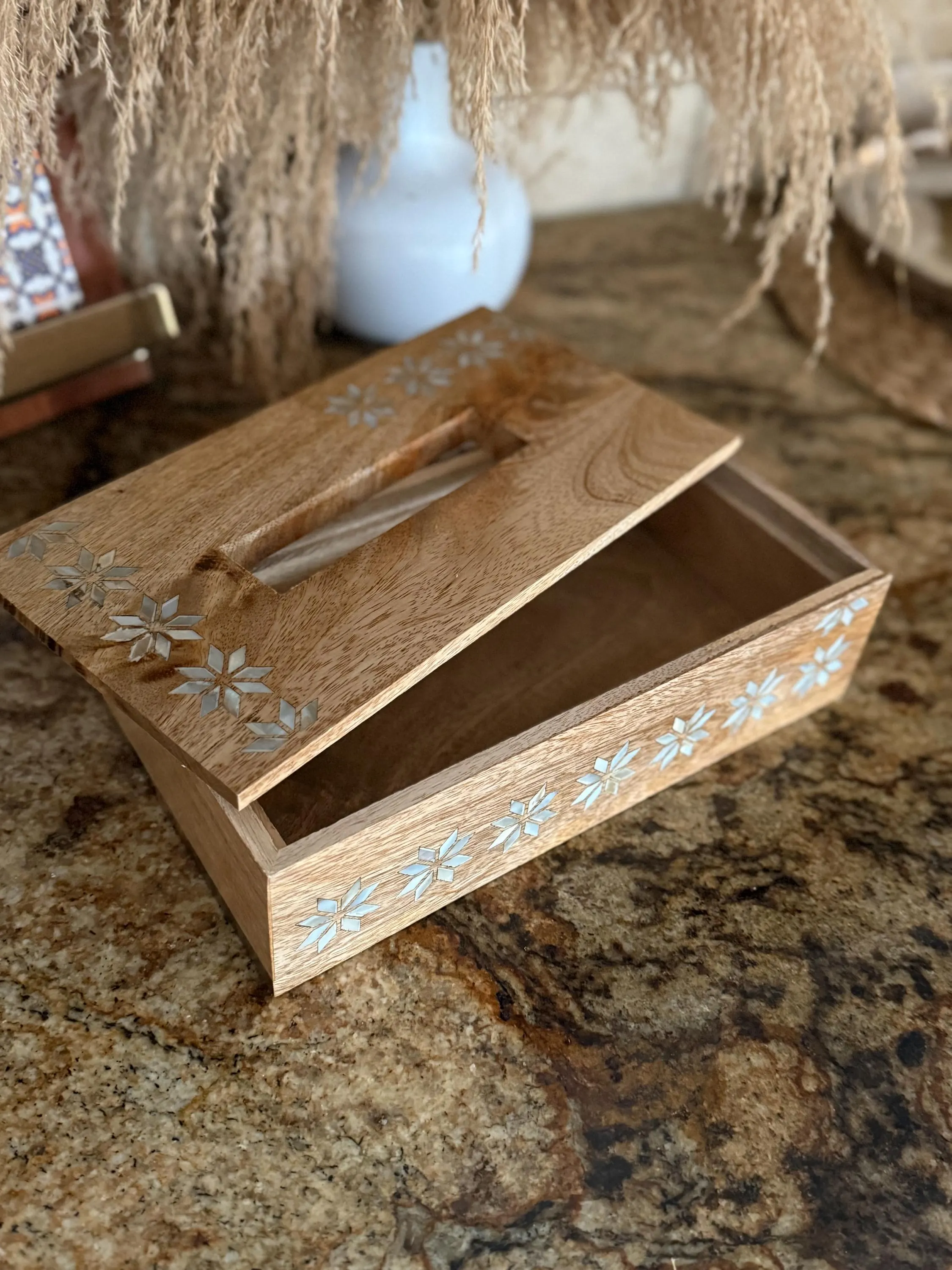 Mango Wood Tissue Box Cover, Mother of Pearl Tatreez Inlay, Palestinian Decor, Luxury Wooden Tissue Holder, Middle Eastern Home Decor - image 3