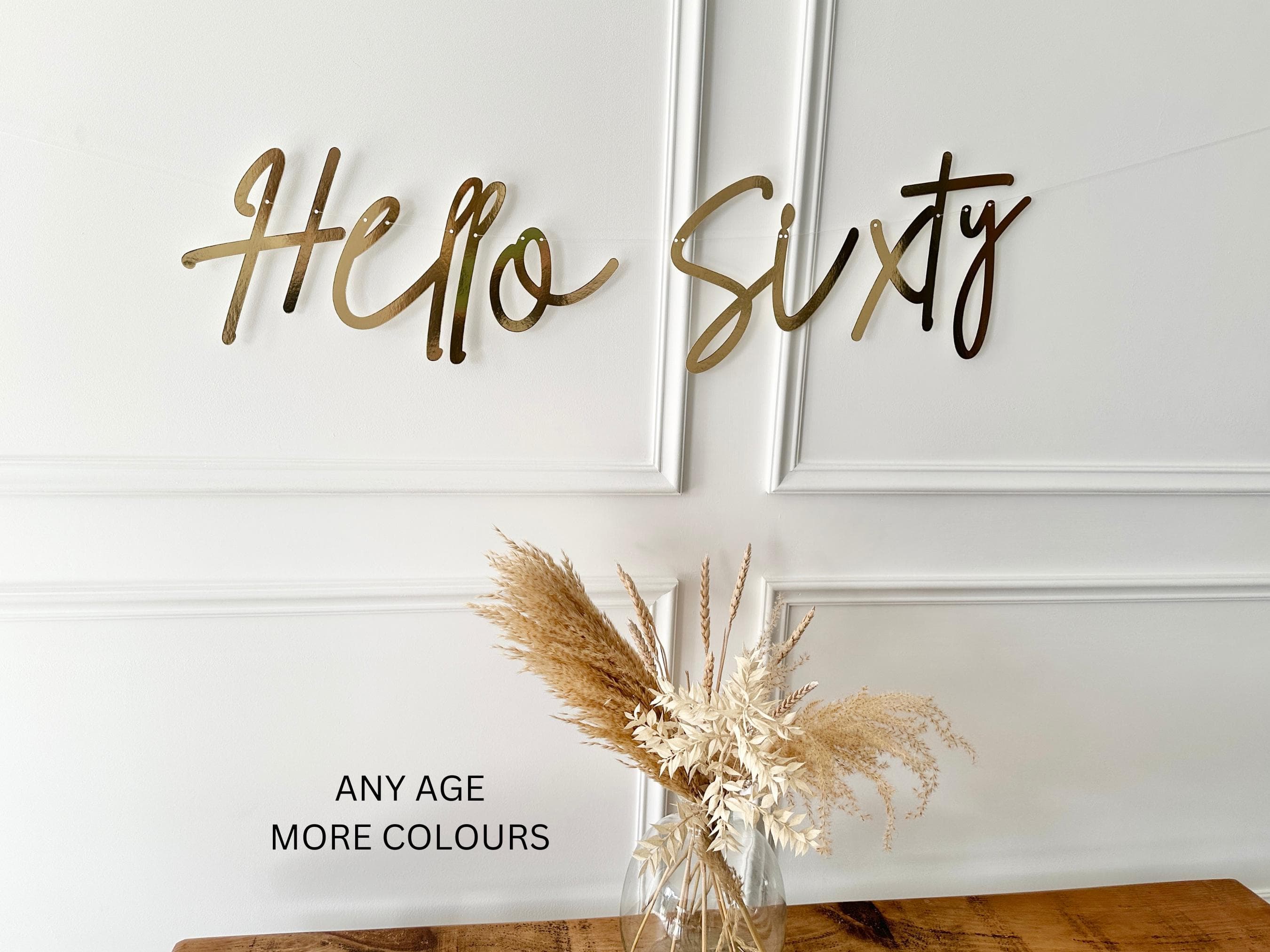 Birthday Sign (any age/colour) 60th Birthday Banner, Turning 60 Banner, 60th Birthday Bunting, Backdrop Banner, Birthday Decor, Hello Sixty
