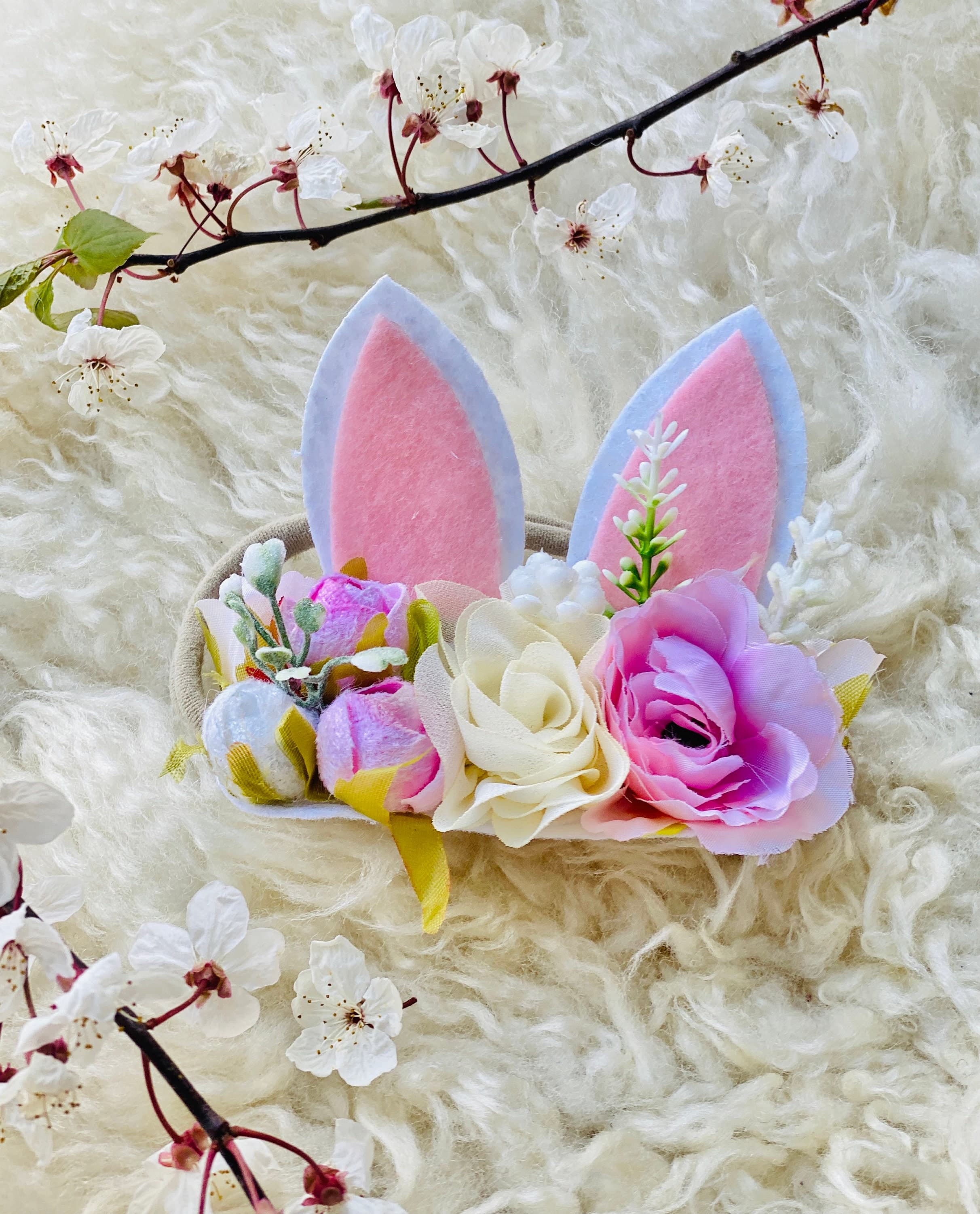 Flower Bunny Ears Headband: Easter Baby Toddler Headband - image 5