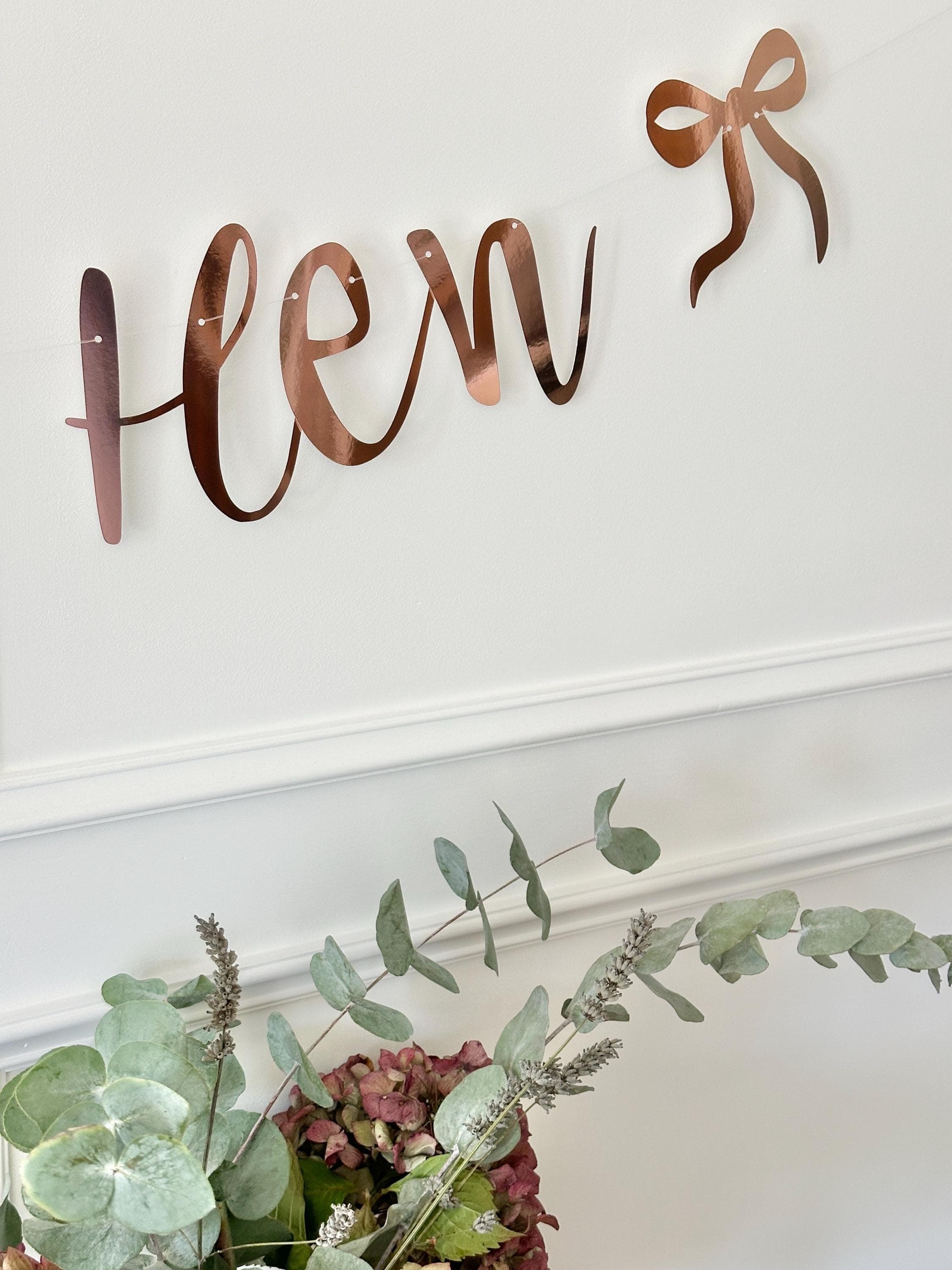 Personalised Hen Party Banner, Bridal Bunting, Hen Do, Rose Gold Hen Party Garland, Team Bride, Mrs to be banner, Miss to Mrs, Hen Sign, Bow - image 3
