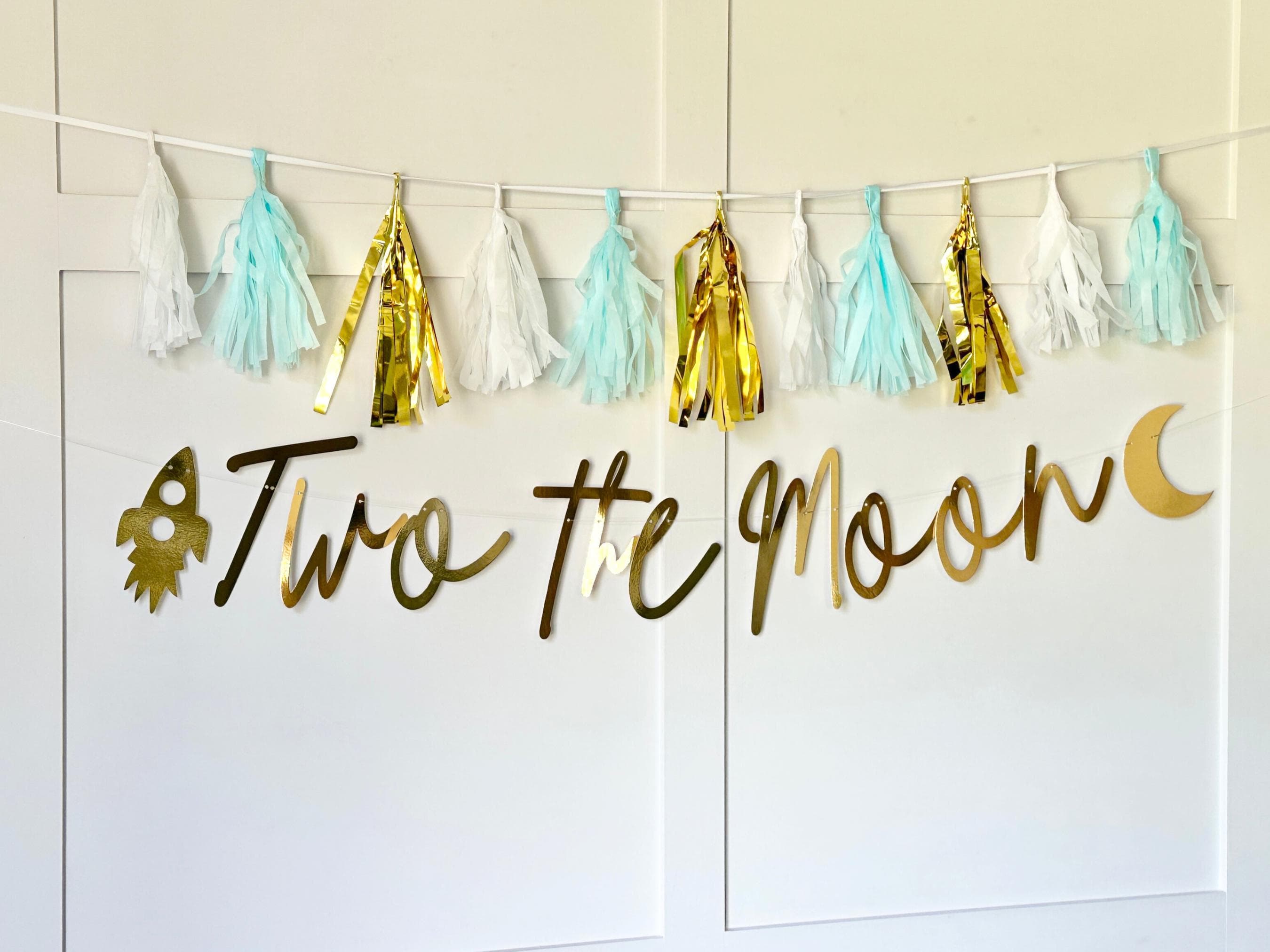 Two the Moon Banner: Metallic 2nd Birthday, Space Theme - image 3