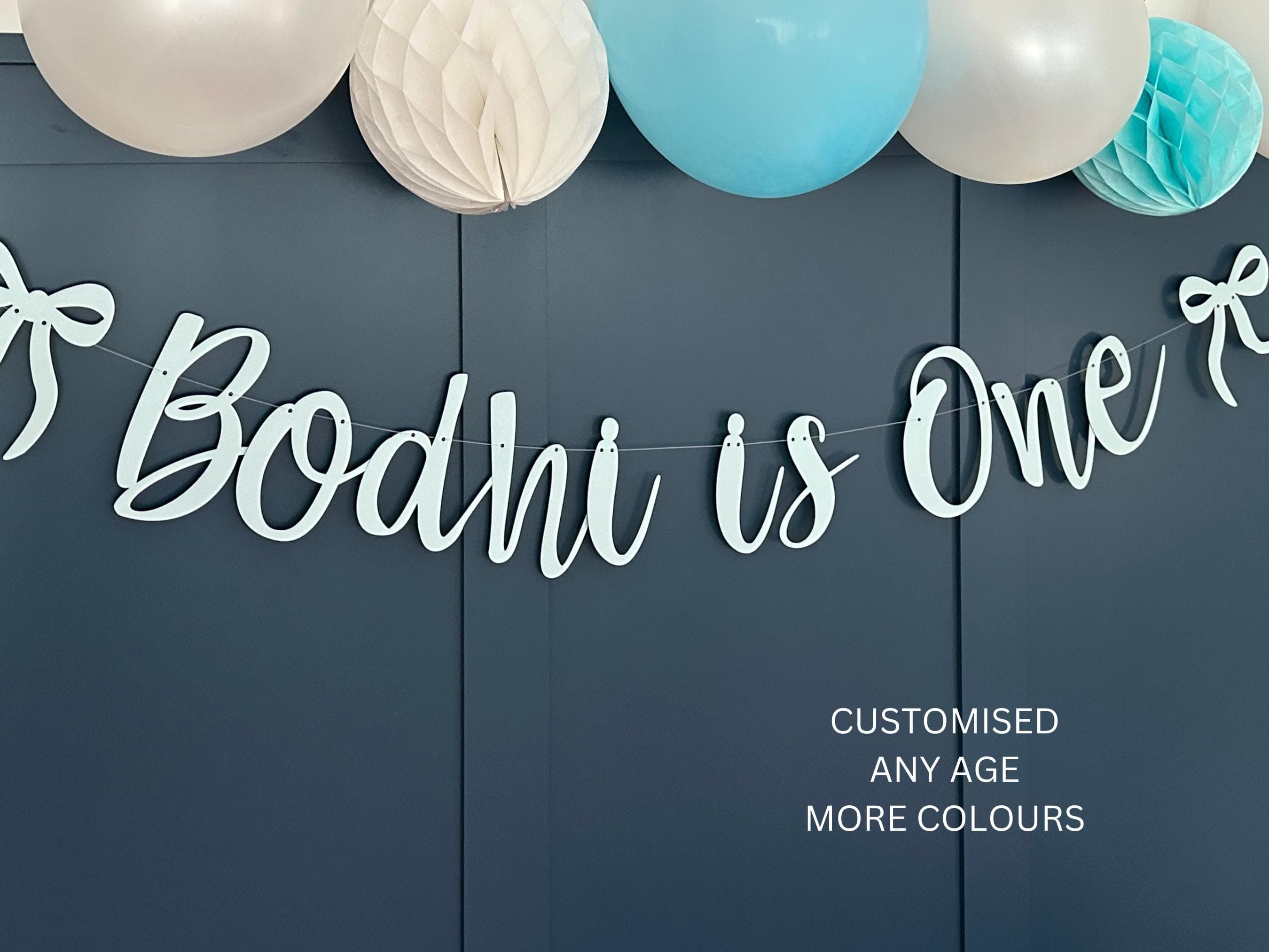 Personalised (any age) 1st Birthday Banner, Turning One Sign, First Birthday Bunting, Custom Birthday, Cake Smash Backdrop, Bow Ribbon Sign - image 3