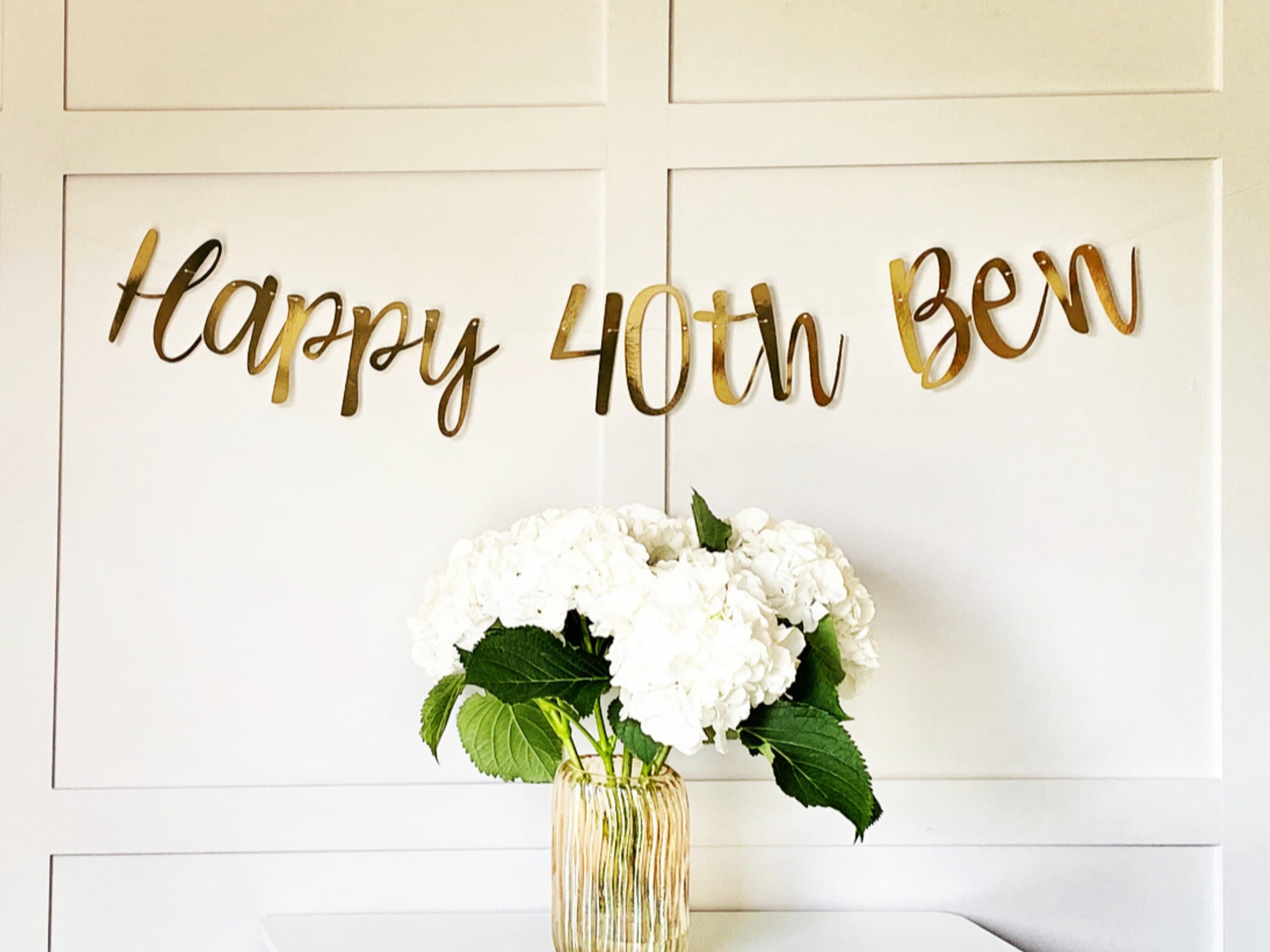 Gold Personalised (any age/colour) 40th Birthday Banner, Turning 40 Banner, 40th Birthday Bunting, Gold Banner, 40th Sign Backdrop