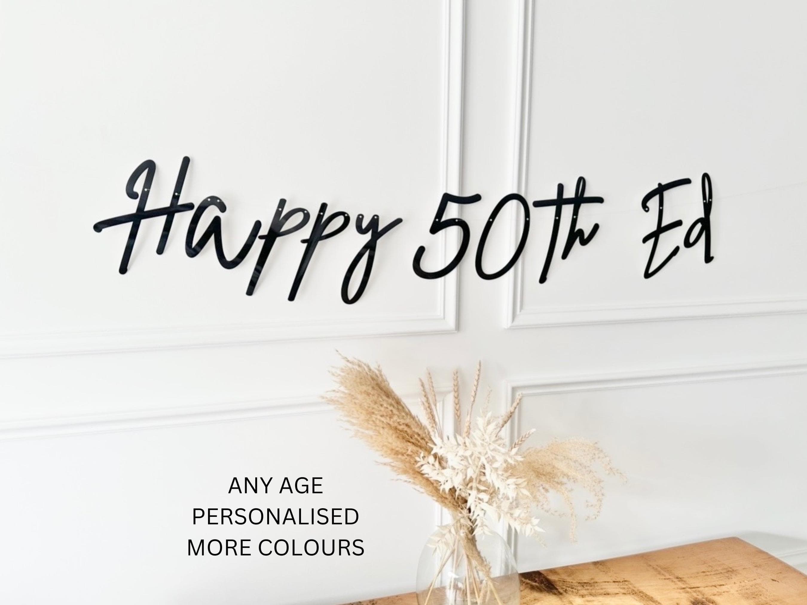 Personalised (any age/colour) 50th Birthday Banner, Turning 50 Banner, 50th Birthday Bunting, 50th Sign, Backdrop Birthday Sign, Black Sign