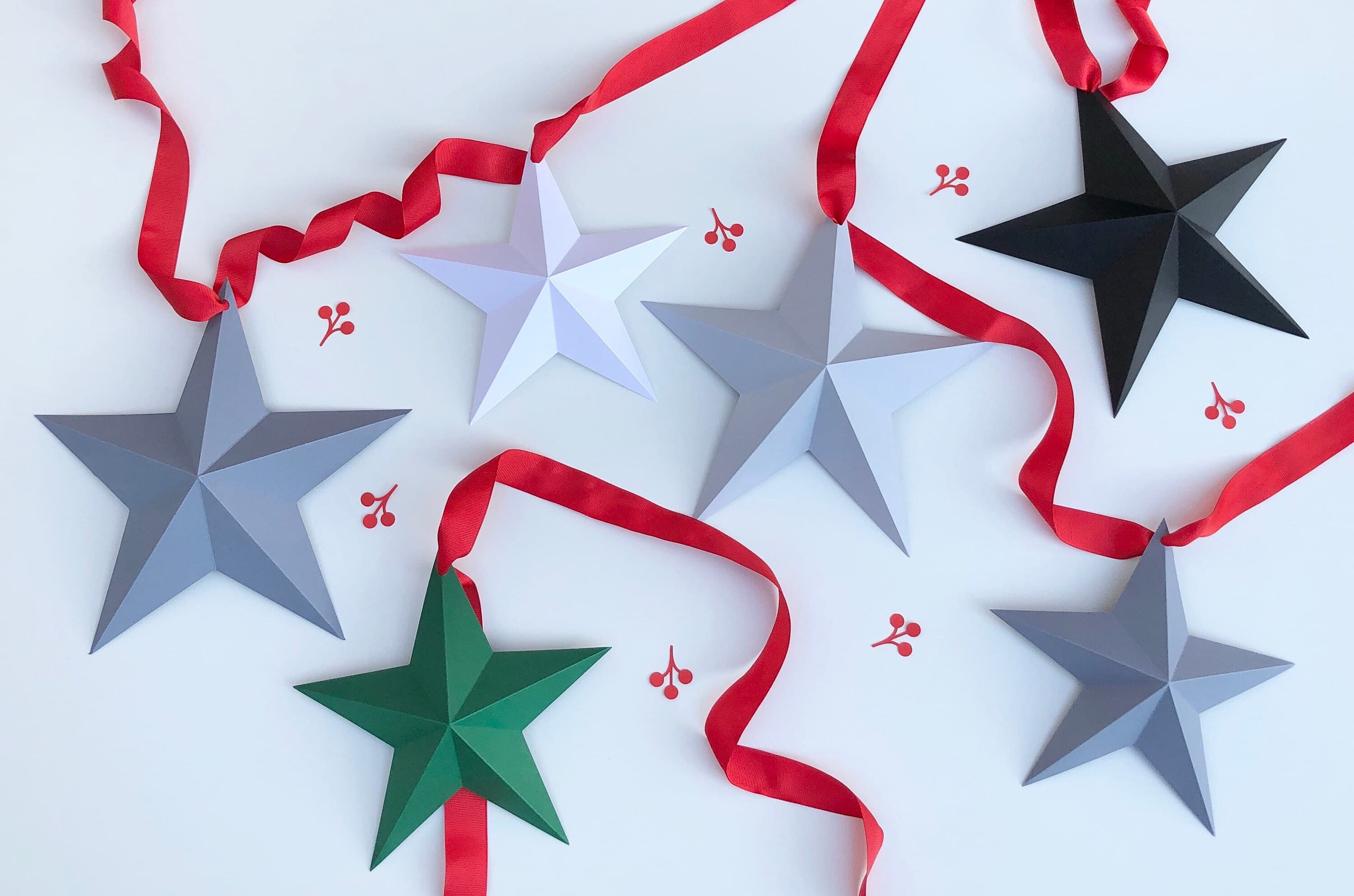 Christmas Stars, 3D Paper Christmas Stars, 5 Point Stars, Hanging Stars, 3D Stars, Scandi Stars, Christmas Decor, 100% Eco - image 3