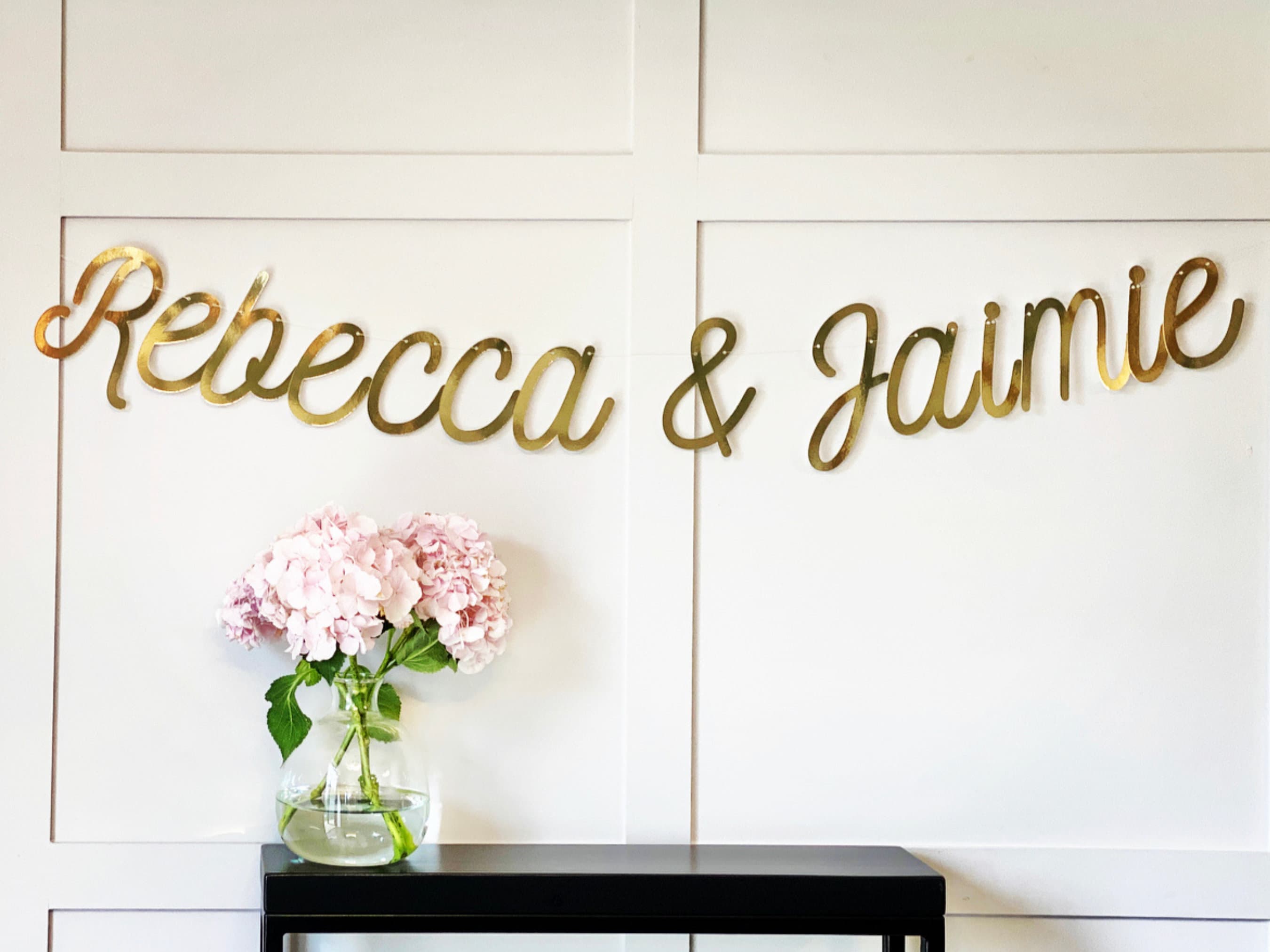 Personalized Gold Wedding Banner: Handmade Metallic Cardstock Engagement Bunting - image 4