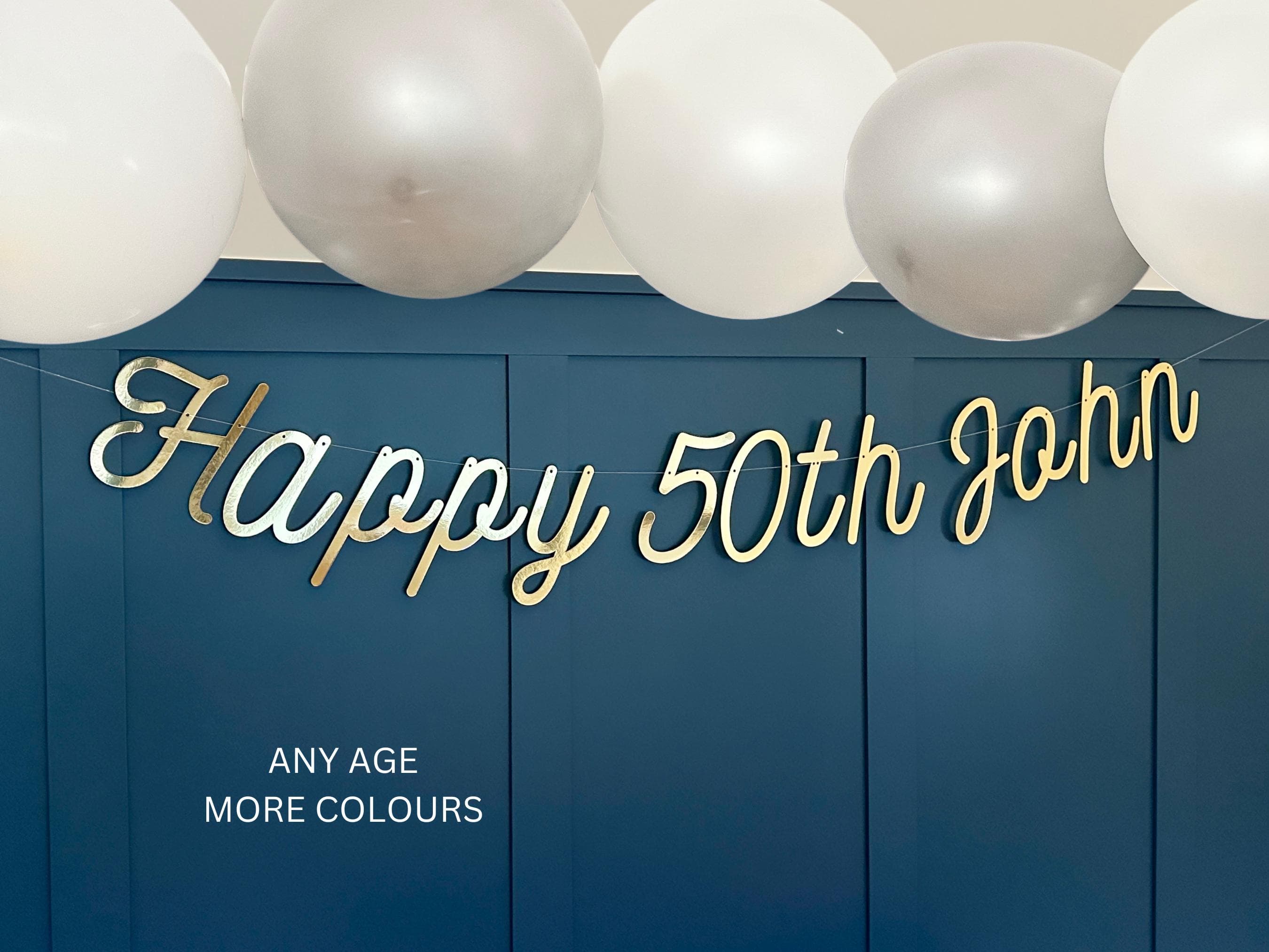 Gold Personalised (any age/colour) 50th Backdrop, Turning 50 Banner, 50th Birthday Bunting, Gold Banner, Birthday Sign, 50th Backdrop