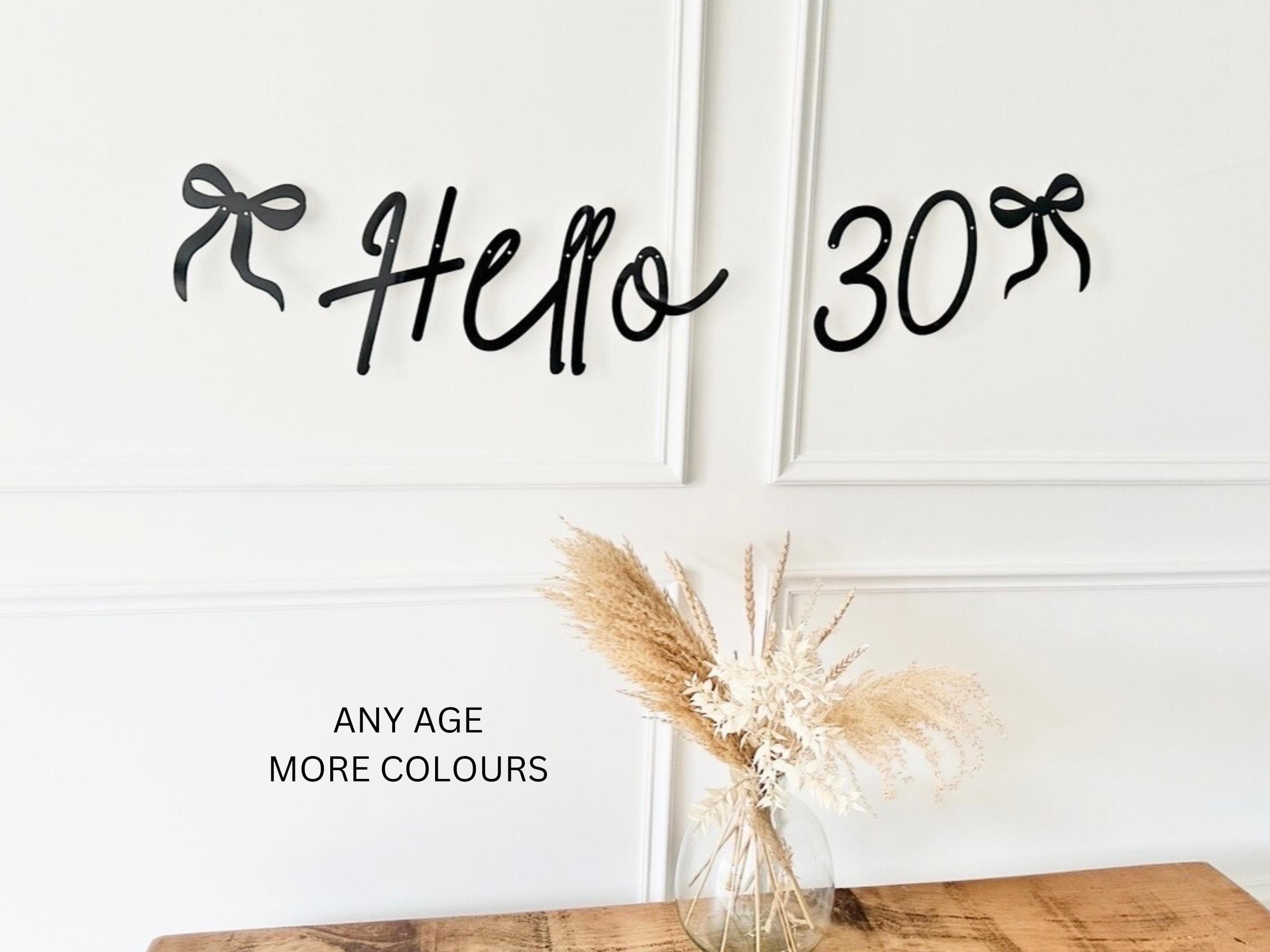 Birthday Sign (any age/colour) 30th Birthday Banner, Turning 30 Banner, 30th Birthday Bunting, Gold Banner, Birthday Decor, Hello 30 Sign