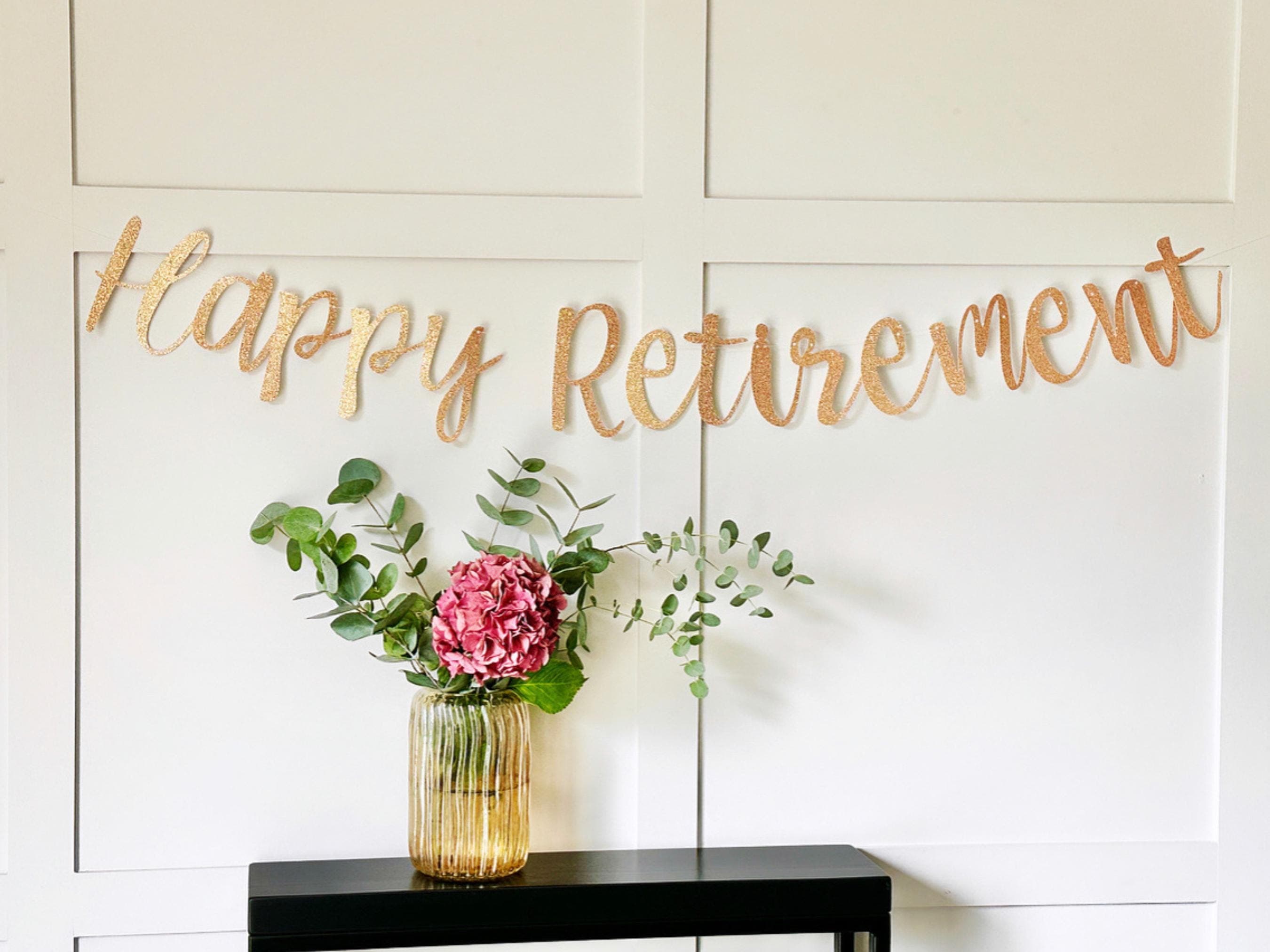 Happy Retirement Banner: Metallic Card Party Decor