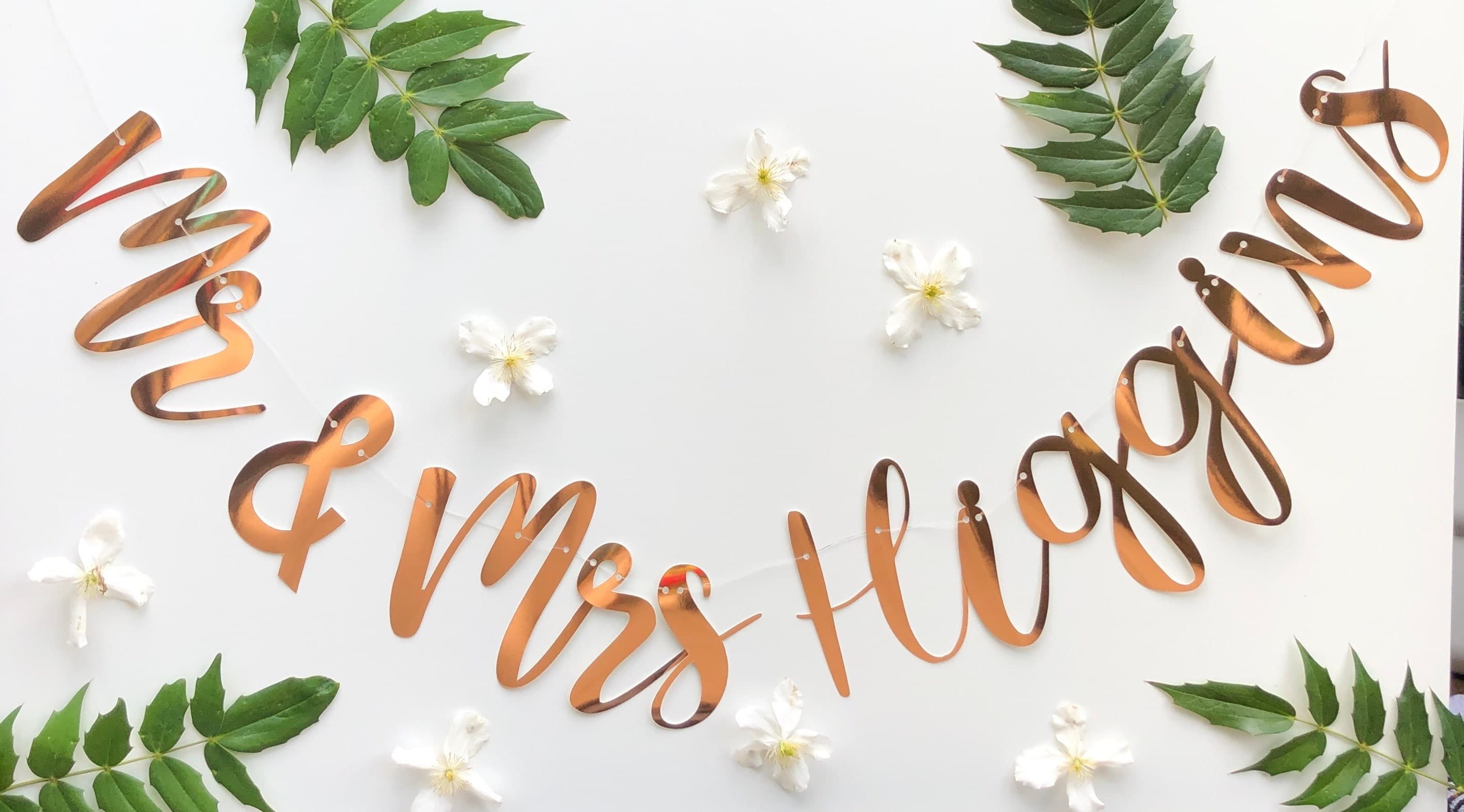 Personalized Mr & Mrs Rose Gold Wedding Banner: Metallic Card Decor - image 4