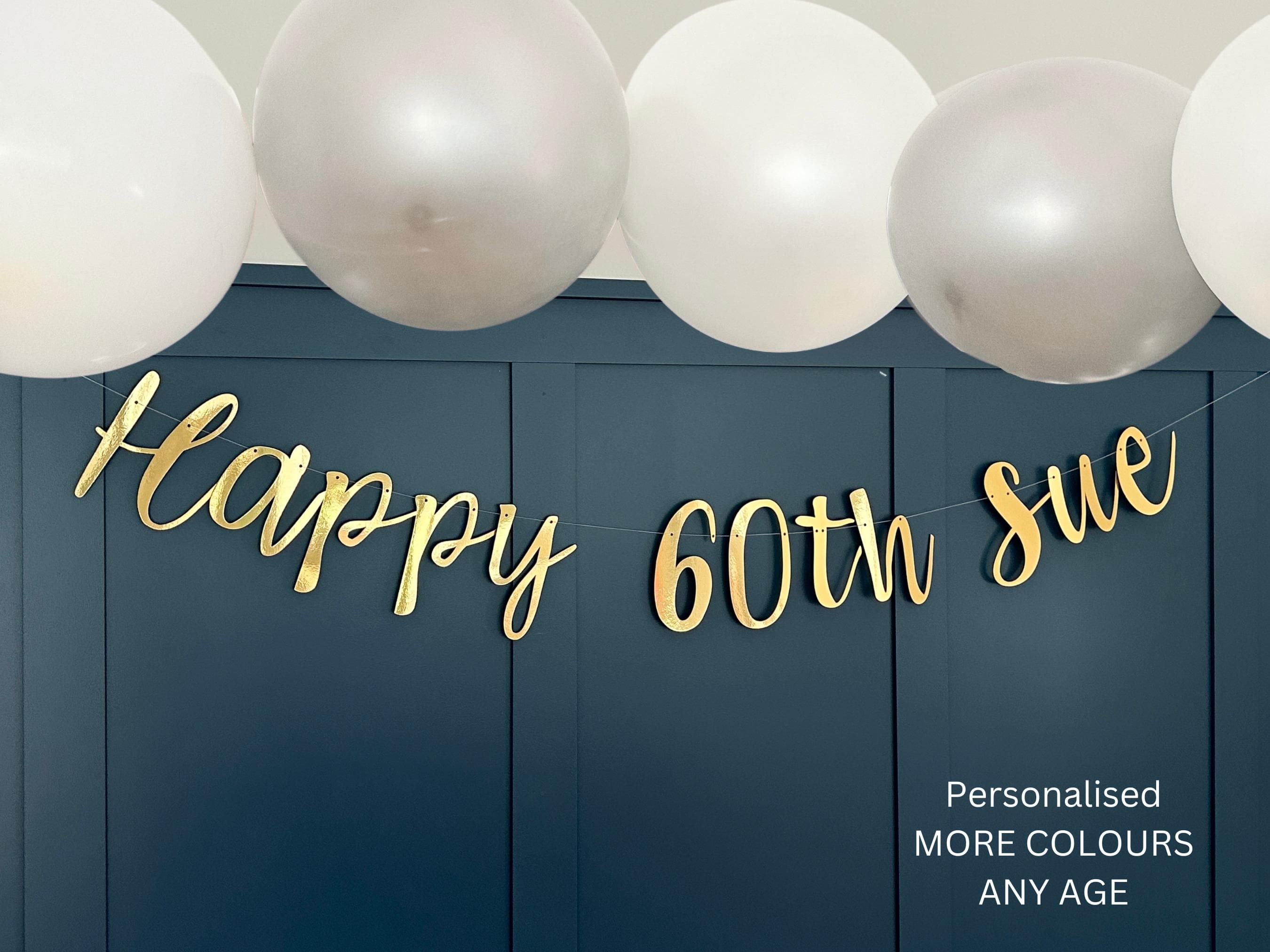 Personalised (any age/colour) 60th Birthday Banner, Turning 60 Banner, 60th Birthday Bunting, Gold Banner, Birthday Sign, 60th Sign Backdrop