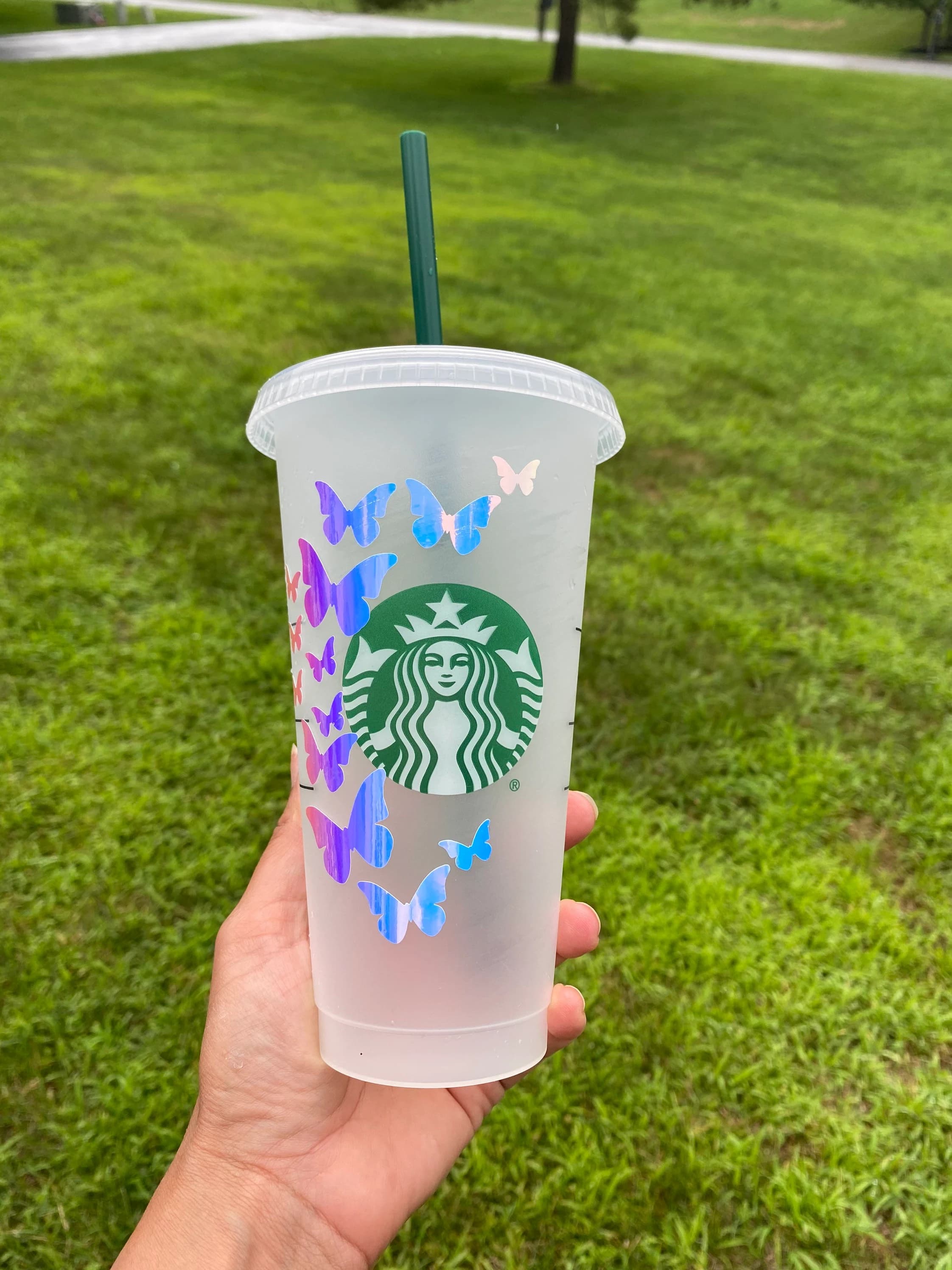 Butterfly Tumbler - Starbucks Tumbler, Transparent Tumbler, Starbucks Grande Cup, Personalized Gift, Reusable Cup, Custom Starbucks Cup