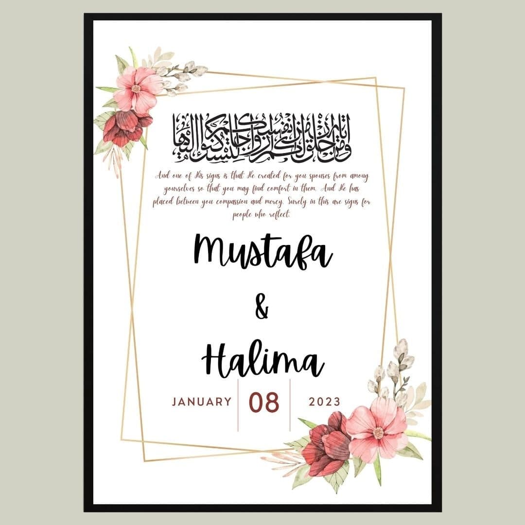 A4 Personalised Islamic Wedding Frame | Muslim Wedding Print | Nikah Frame |Nikah Gift | Islamic Wedding Gift| Nikkah Mubarak,Shaadi Mubarak - image 3