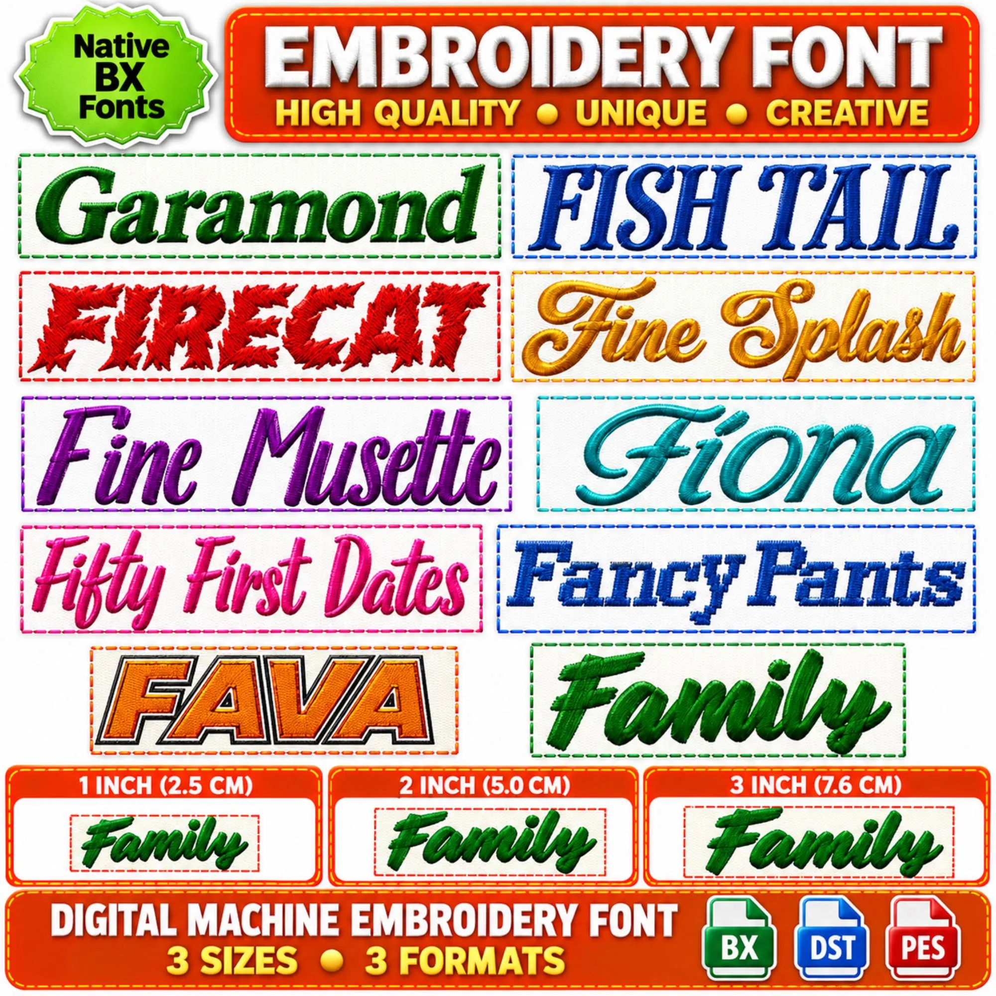 50+ Embroidery Fonts Bundle, BX PES DST Machine Embroidery Fonts, Monogram Alphabet - image 2