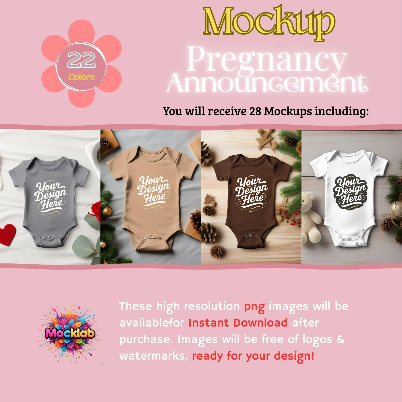 Bodysuit Flat Lay Mockup – Editable PSD Bundle of Baby Bodysuits in 22 Colors – Ideal for Birth Announcements & Baby Shower Gifts - image 4