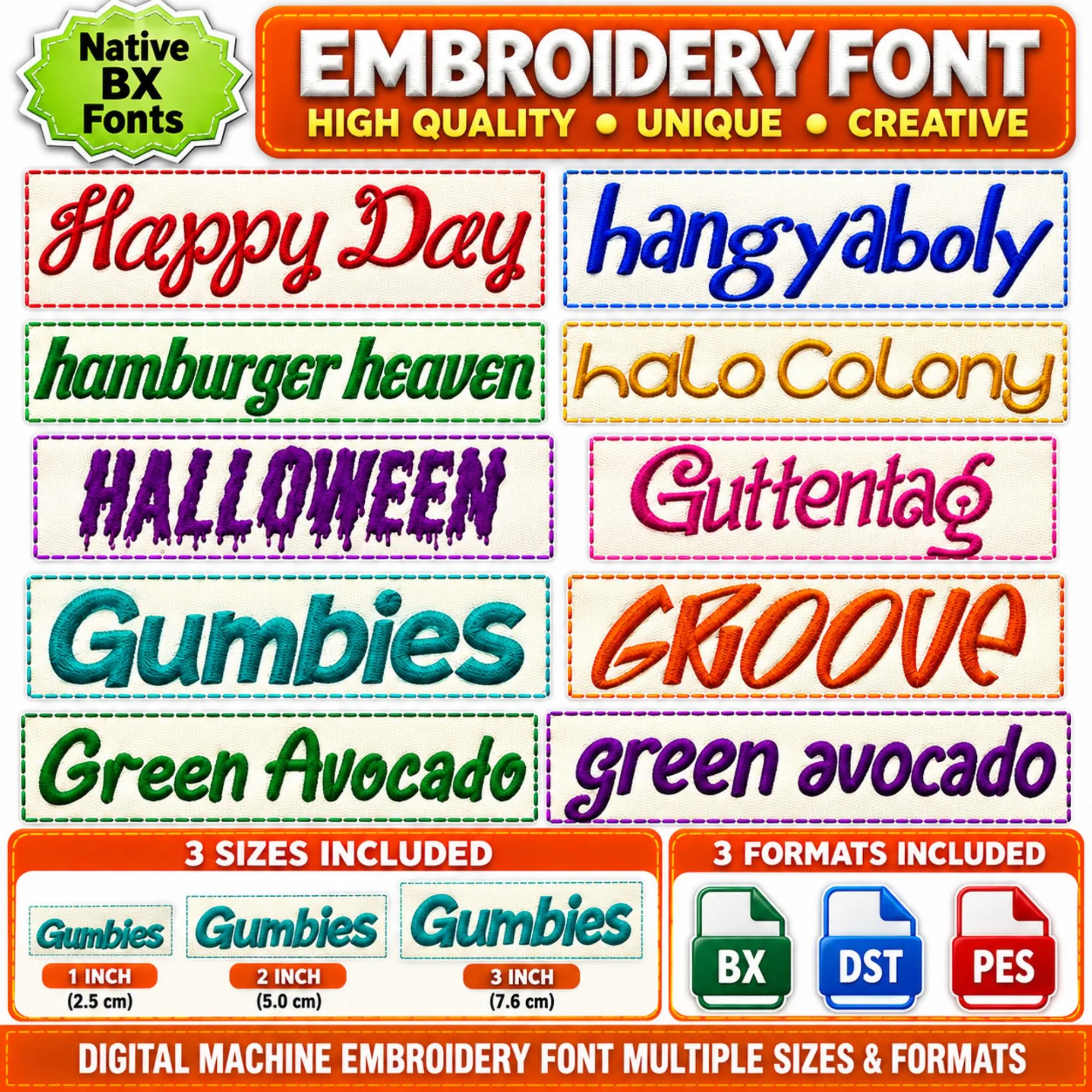 50+ Embroidery Fonts Bundle, BX PES DST Machine Embroidery Fonts, Monogram Alphabet - image 3