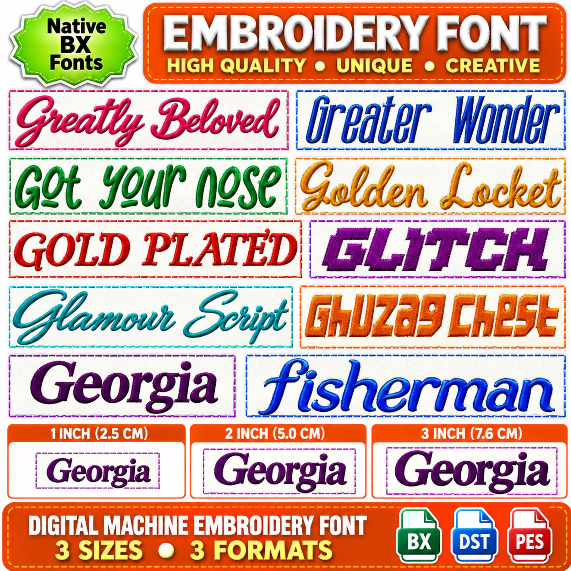 50+ Embroidery Fonts Bundle, BX PES DST Machine Embroidery Fonts, Monogram Alphabet