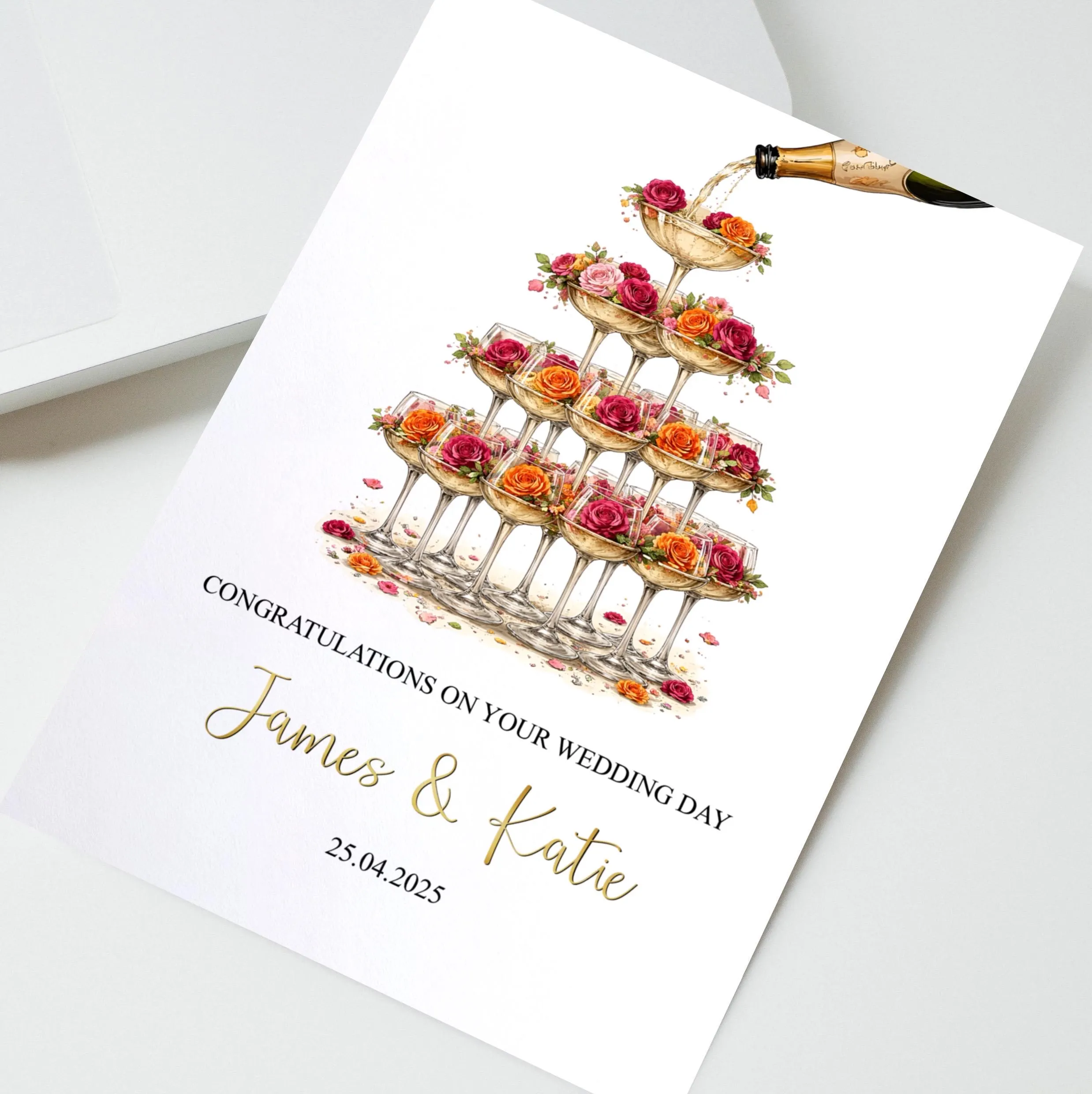 Champagne Tower Design, Personalised Wedding Congratulations Card, Custom Wedding Card, Wedding Day Card for Couple, Unique Wedding Gift