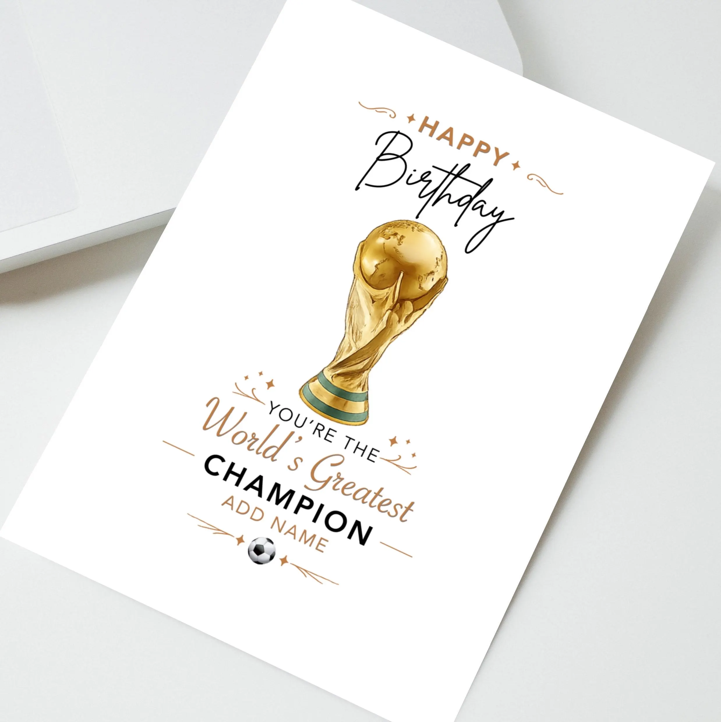Personalised FIFA World Cup 2026 Birthday Card, World’s Greatest Champion Soccer Trophy Greeting Card, Football theme Card, Card for Him