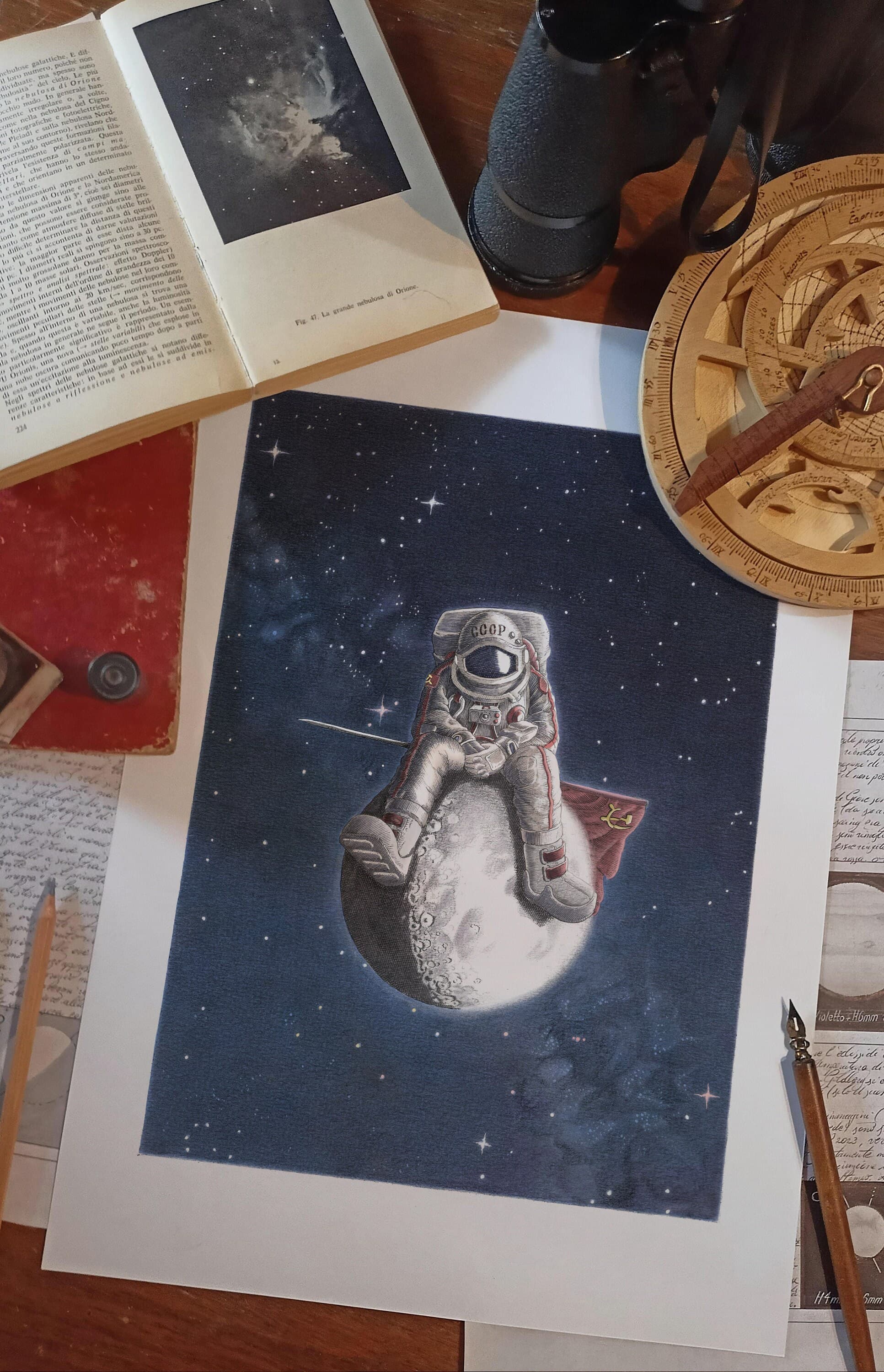 The lonely cosmonaut - Author print, colour or black and white, Poster, A5, A4, A3, A2 Art Print, Crosshatch, Present idea. - image 4