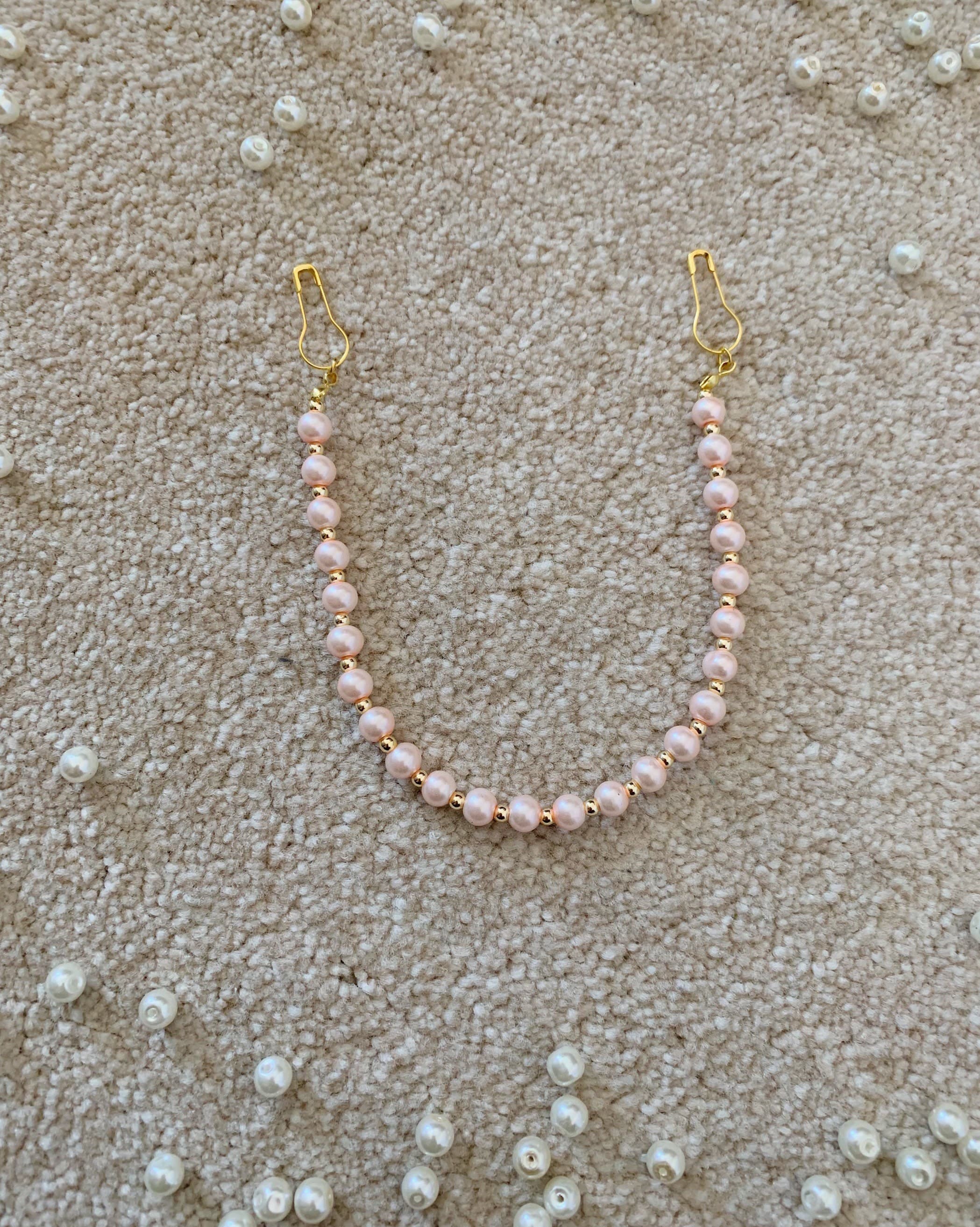 Handmade Beaded Hijab Mask Lanyard: Rose Gold Pearl Ear Saver