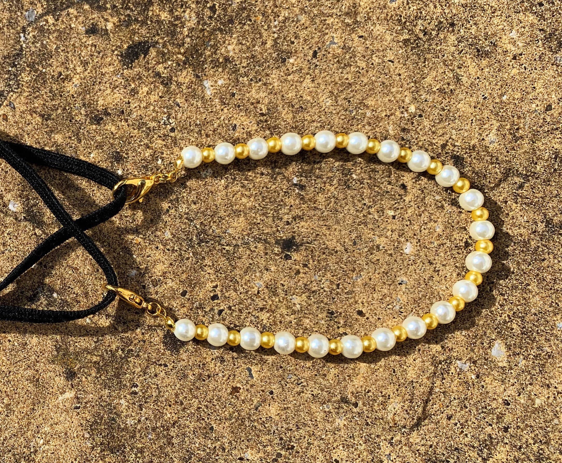 Handmade Gold & White Beaded Hijab Mask Chain: Ear Saver Lanyard - image 4