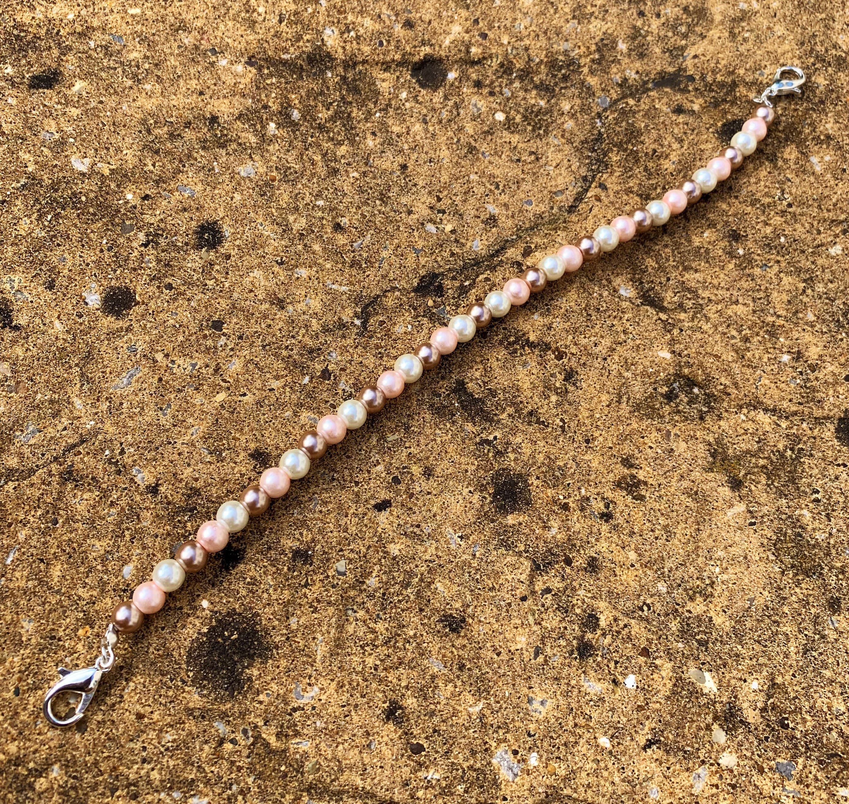 Handmade Beaded Hijab Mask Chain: Rose, Latte & White Pearl Ear Saver - image 5