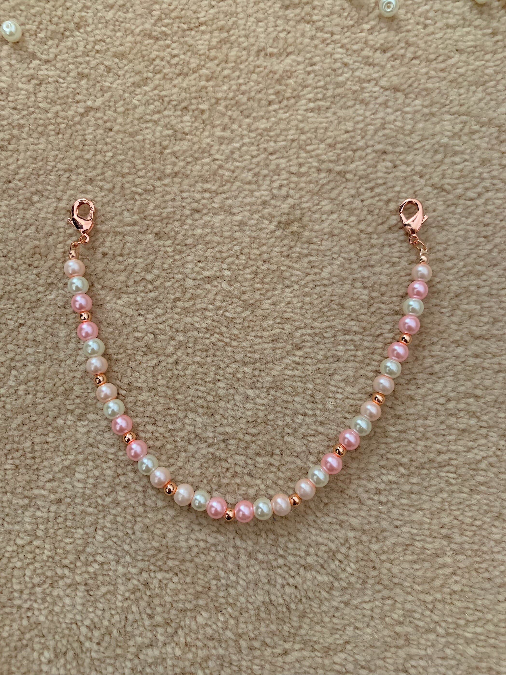 Handmade Rose Pink Beaded Hijab Mask Chain: Ear Saver