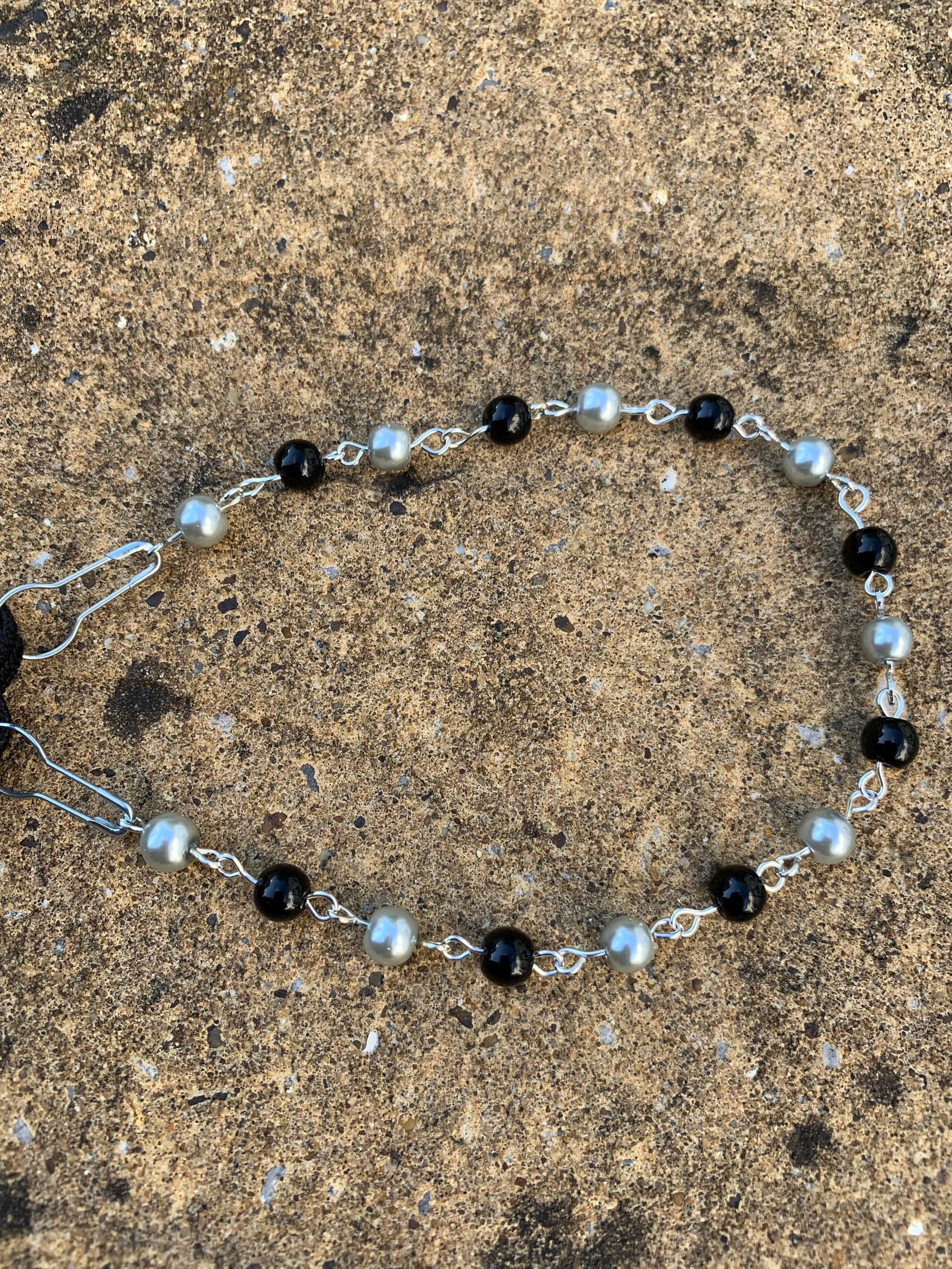 Handmade Beaded Hijab Mask Chain: Silver Black Ear Saver - image 3