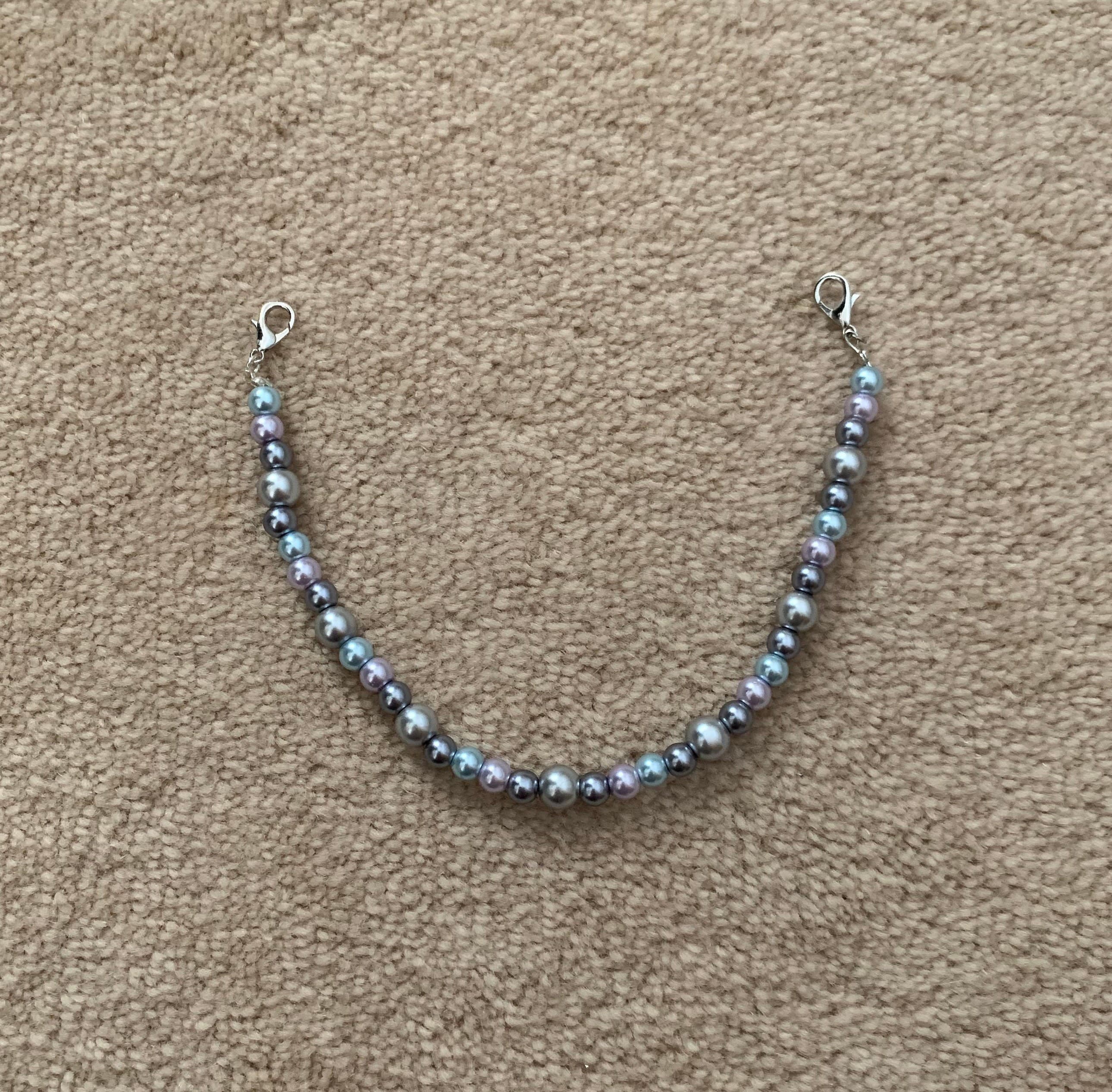Handmade Beaded Hijab Mask Chain: Silver Pearl Ear Saver