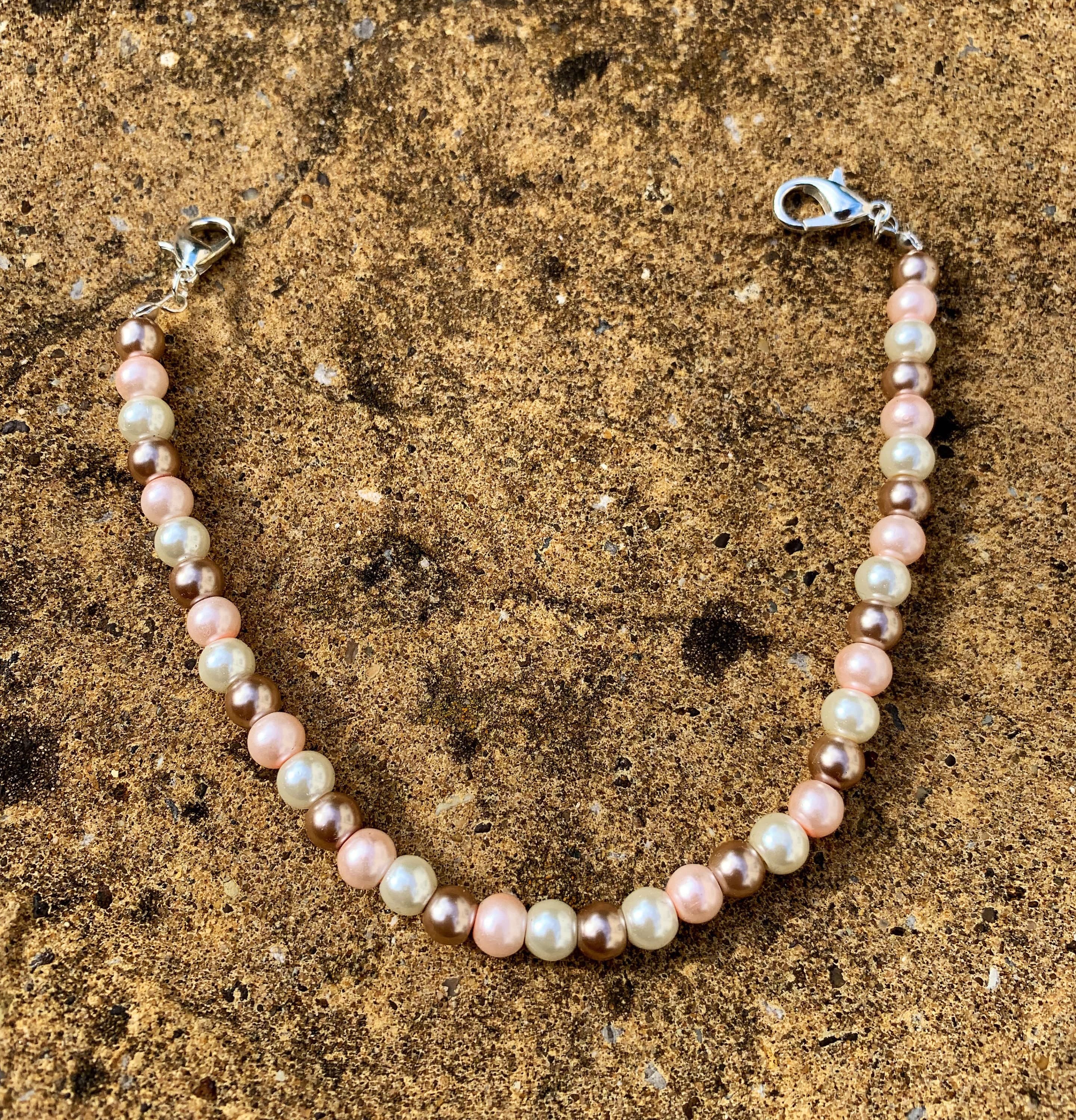 Handmade Beaded Hijab Mask Chain: Rose, Latte & White Pearl Ear Saver