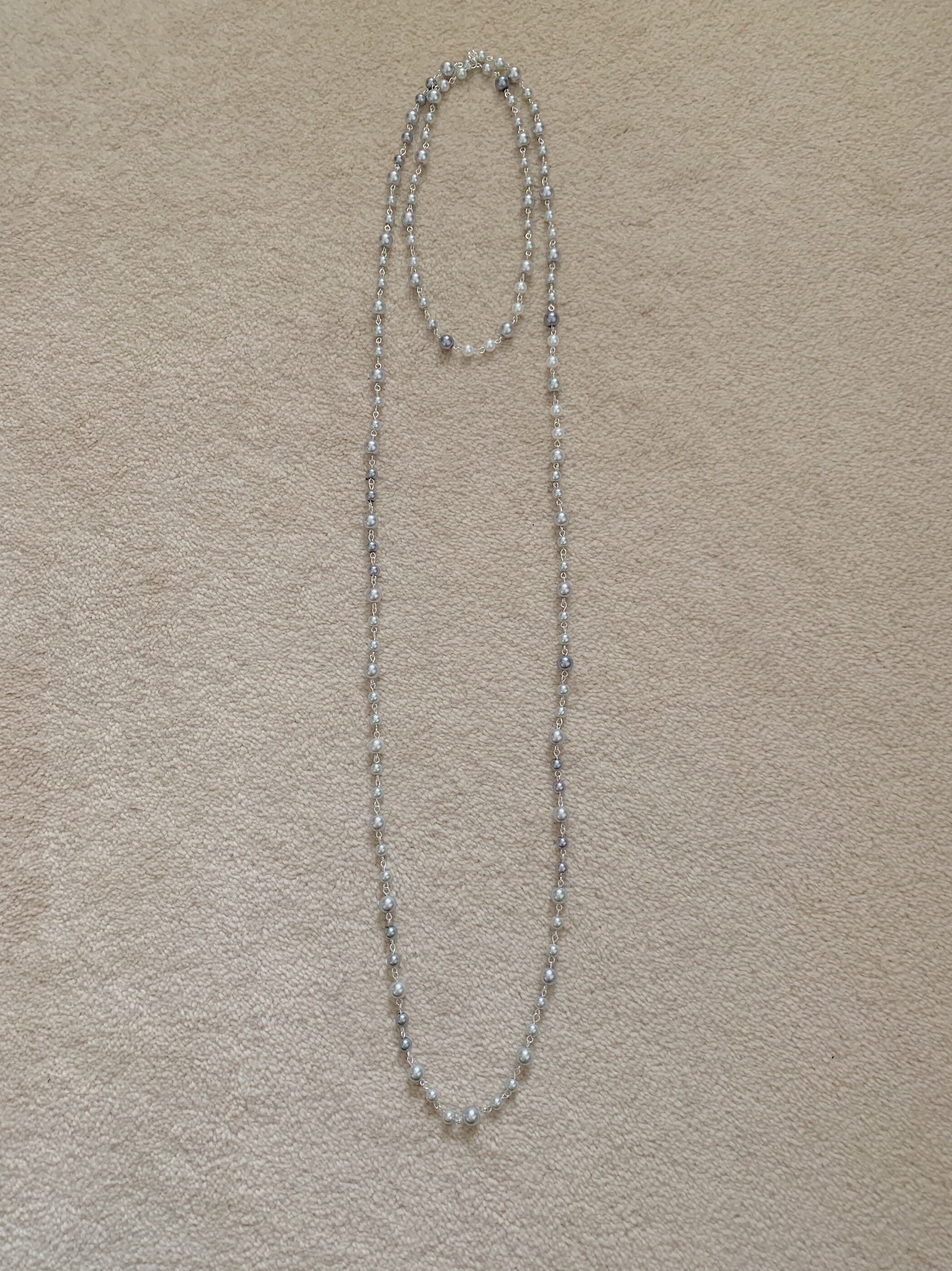 Long Silver Pearl Necklace: 62-inch Beaded Fashion Jewelry - image 4