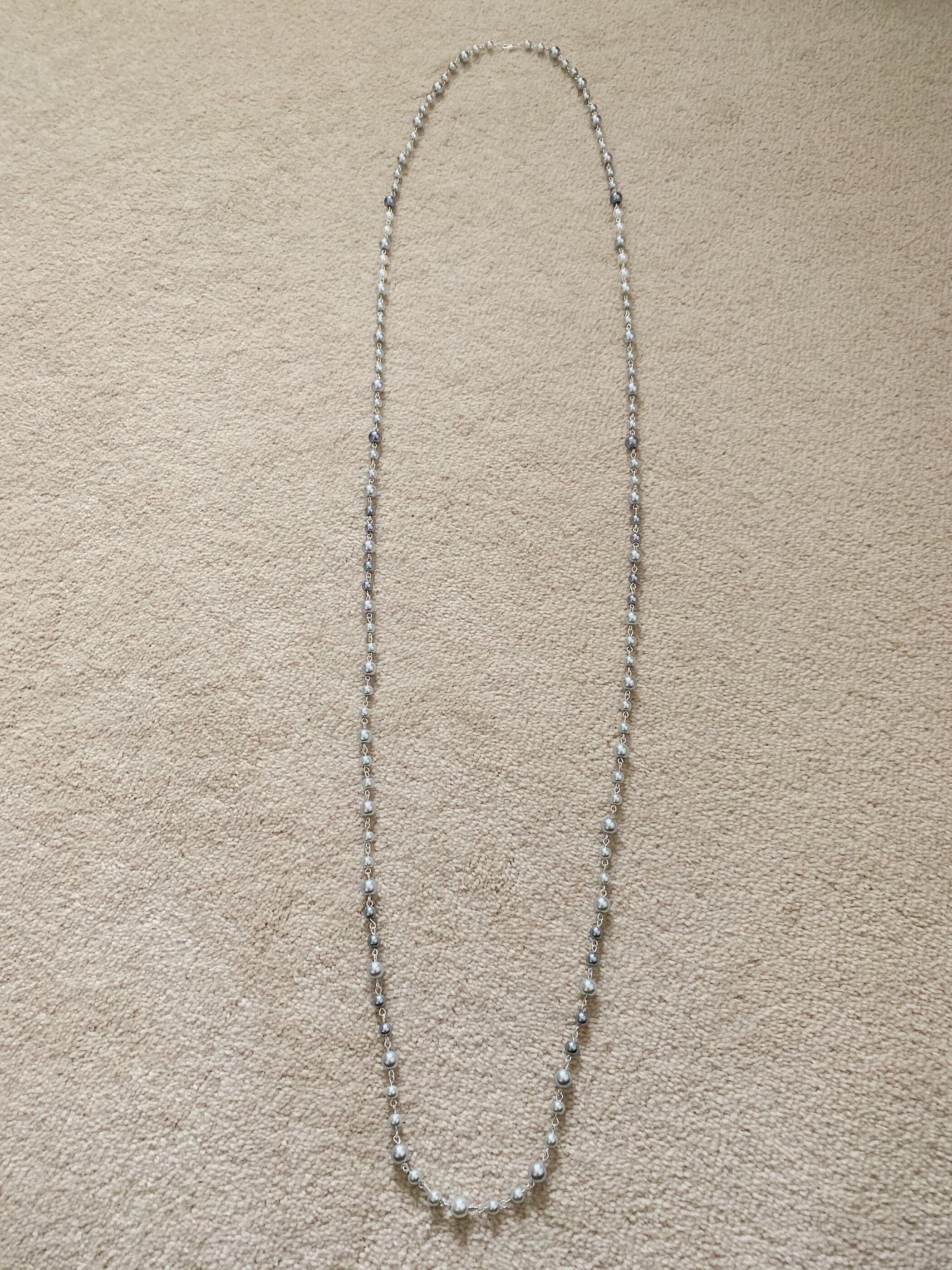 Long Silver Pearl Necklace: 62-inch Beaded Fashion Jewelry - image 5