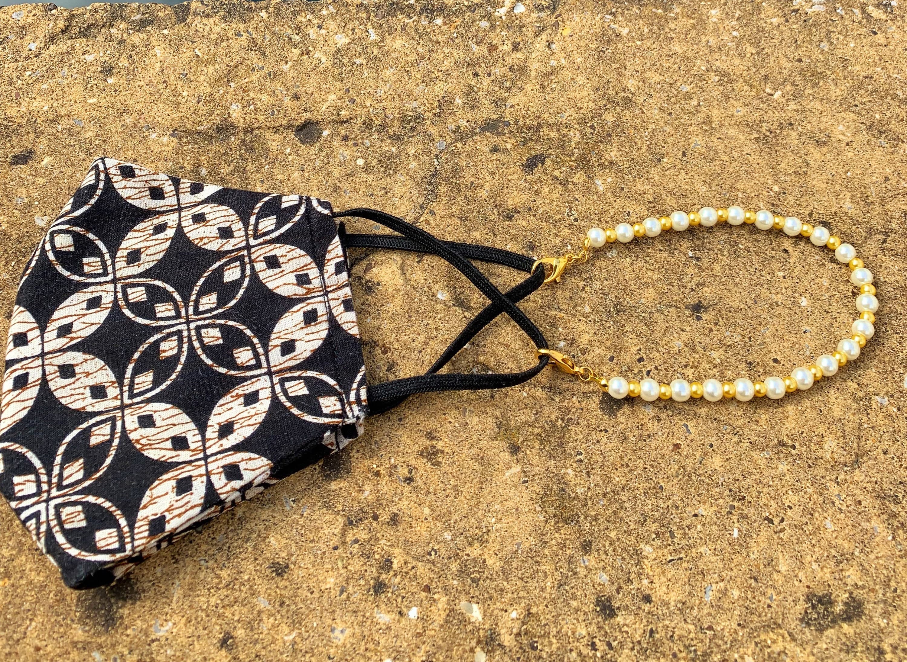 Handmade Gold & White Beaded Hijab Mask Chain: Ear Saver Lanyard - image 3