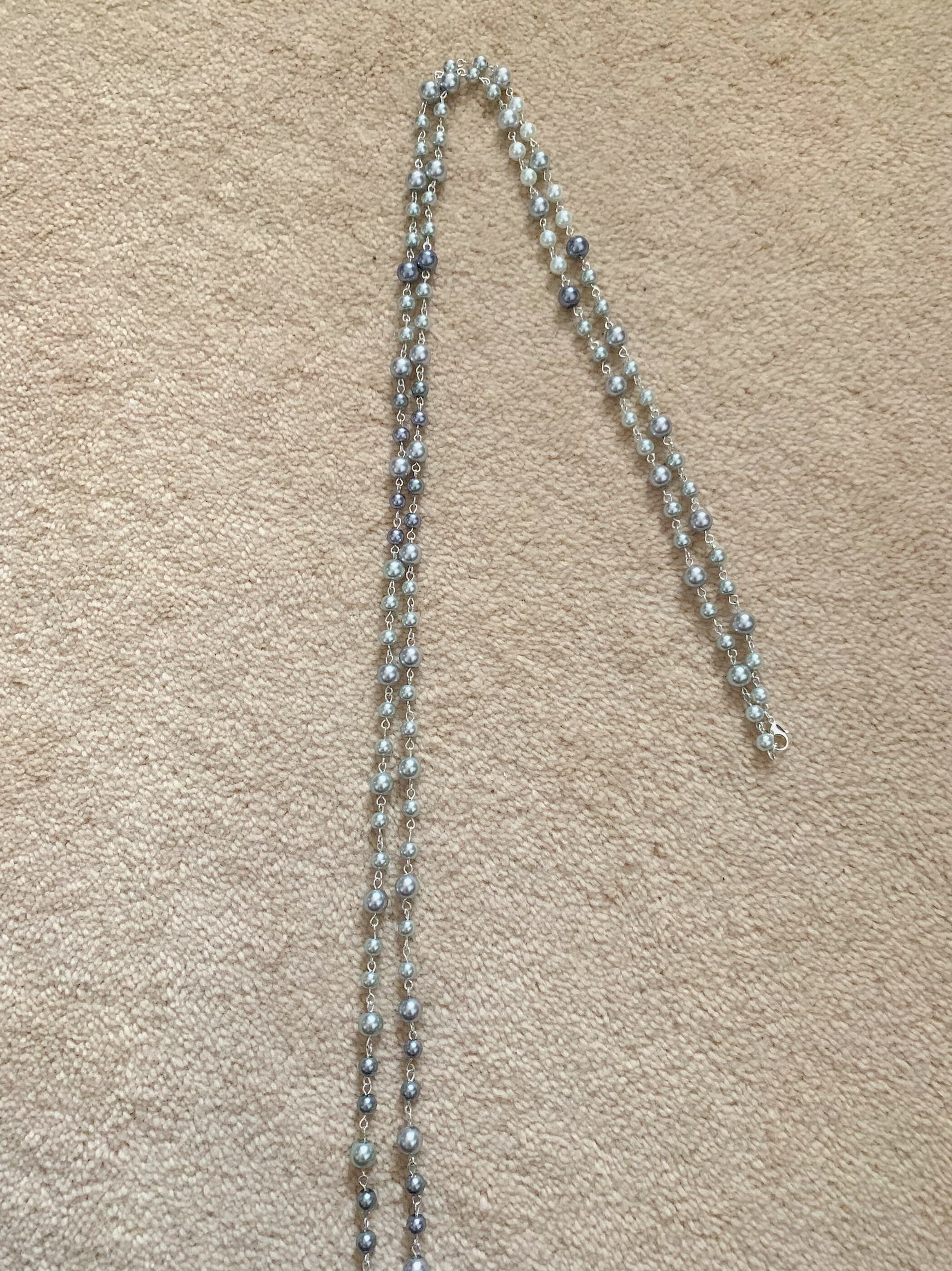 Long Silver Pearl Necklace: 62-inch Beaded Fashion Jewelry