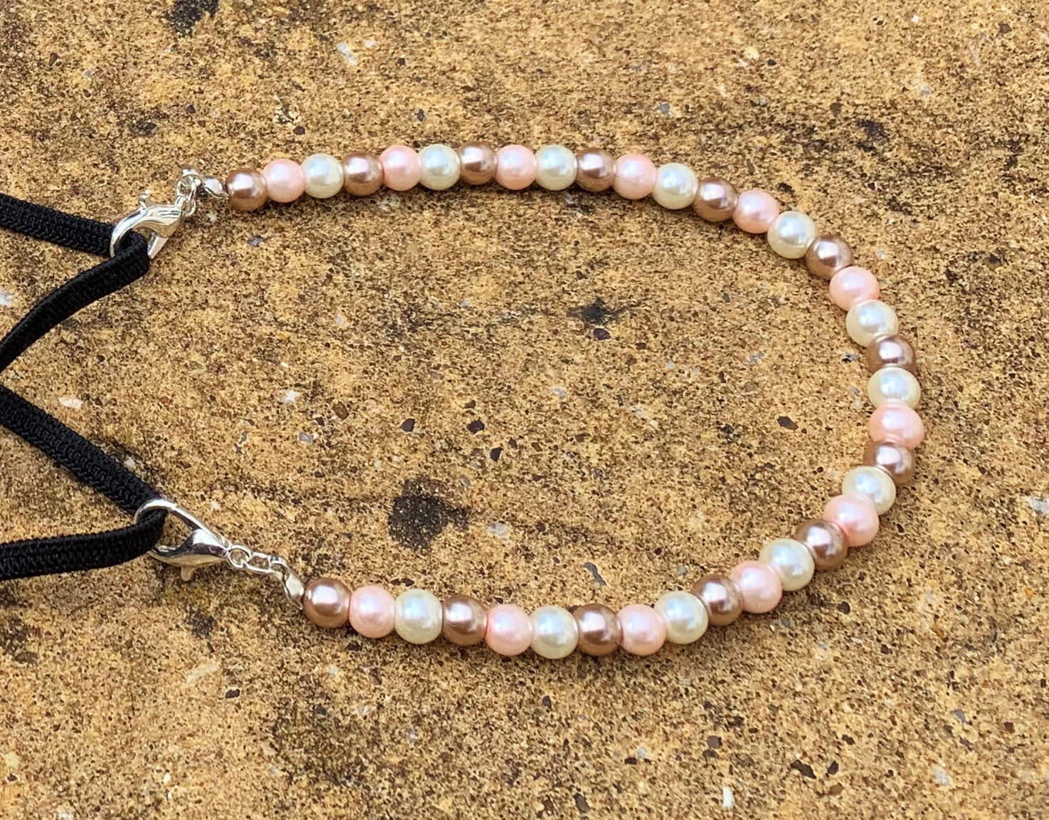 Handmade Beaded Hijab Mask Chain: Rose, Latte & White Pearl Ear Saver - image 3