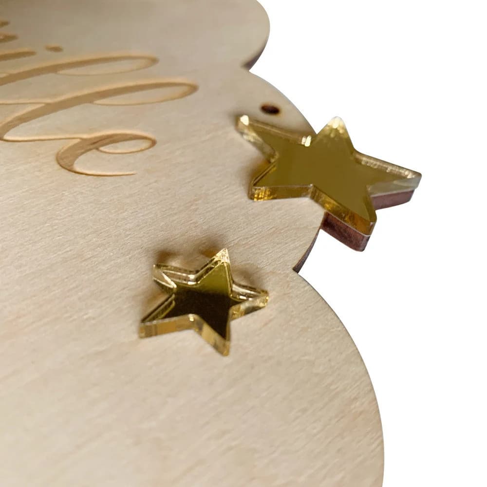 Plaque de porte nuage avec prénom personnalisable en bois et miroir or. Plaque prénom pour chambre bébé. Cadeau naissance original. - image 2