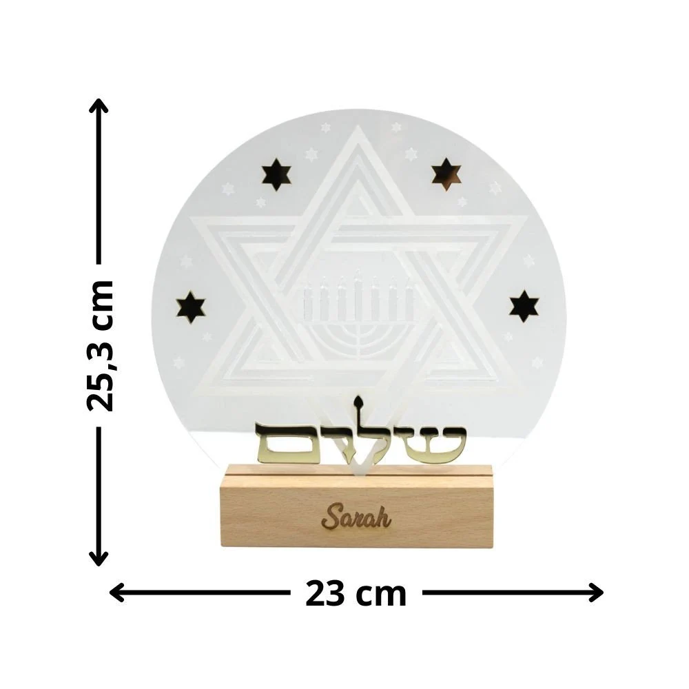 Veilleuse Shalom LED Gravure Juive.Lampe Menorah Personnalisable.Veilleuse Étoile De David Acrylique.Lampe De Chevet Shalom Symbole Judaïque - image 3
