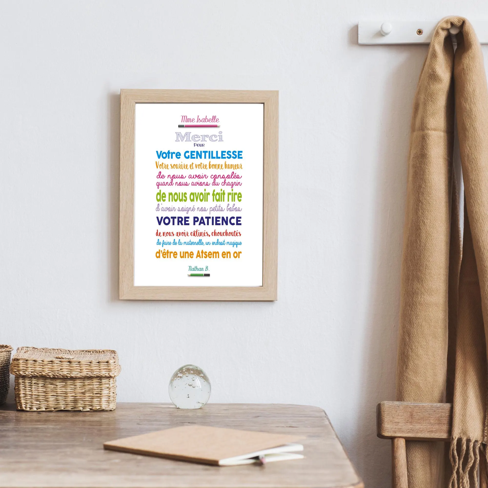 Poster Merci Atsem personnalisable, Affiche ATSEM en Or avec prénom, Cadeau école personnalisé fin d'année scolaire - image 3